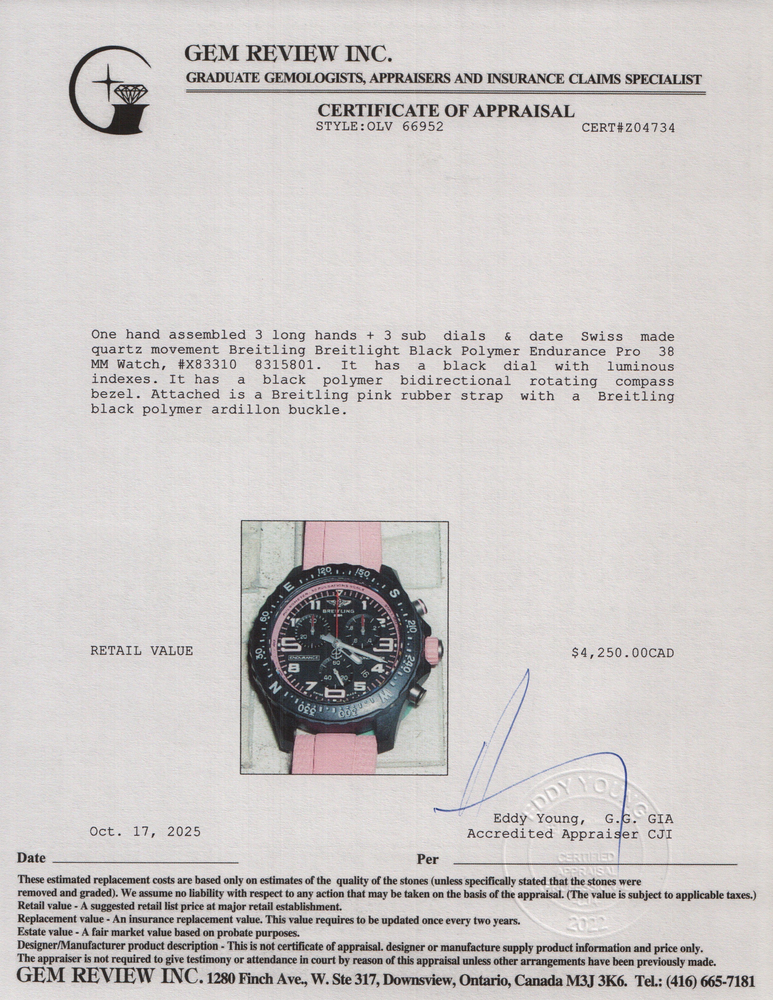 Breitling Breitlight Black Polymer Endurance Pro 38 MM Watch Pink X83310 w/ Box & Papers