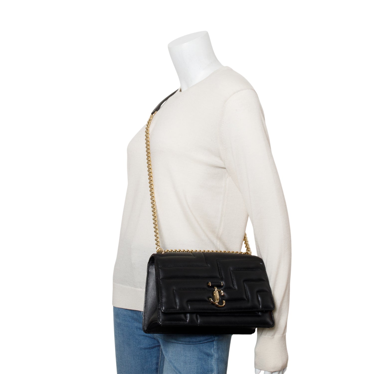 Jimmy Choo Black Quilted Nappa Leather Avenue Shoulder Bag w/ Authenticity Card