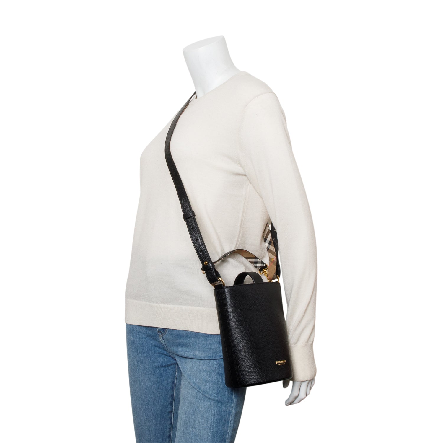 Burberry Black Grainy Leather Small Bucket Bag w/ Strap