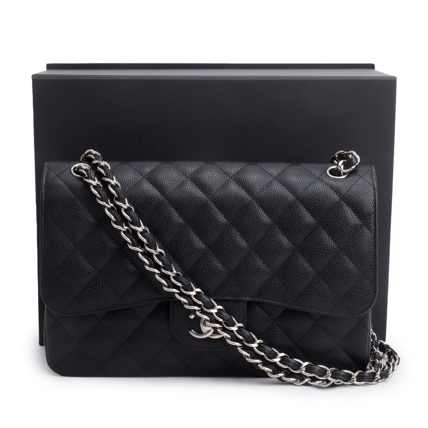 Chanel Black Caviar Jumbo Classic Double Flap Bag w/ Box, Authenticity Card & Receipt