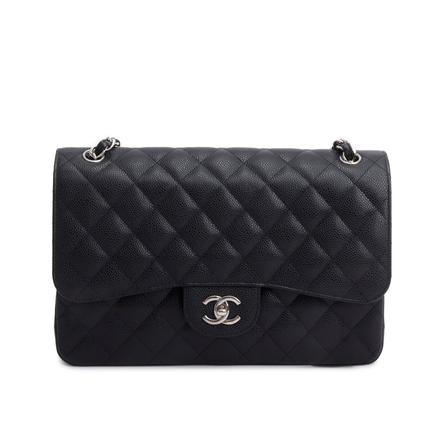 Chanel Black Caviar Jumbo Classic Double Flap Bag w/ Box, Authenticity Card & Receipt