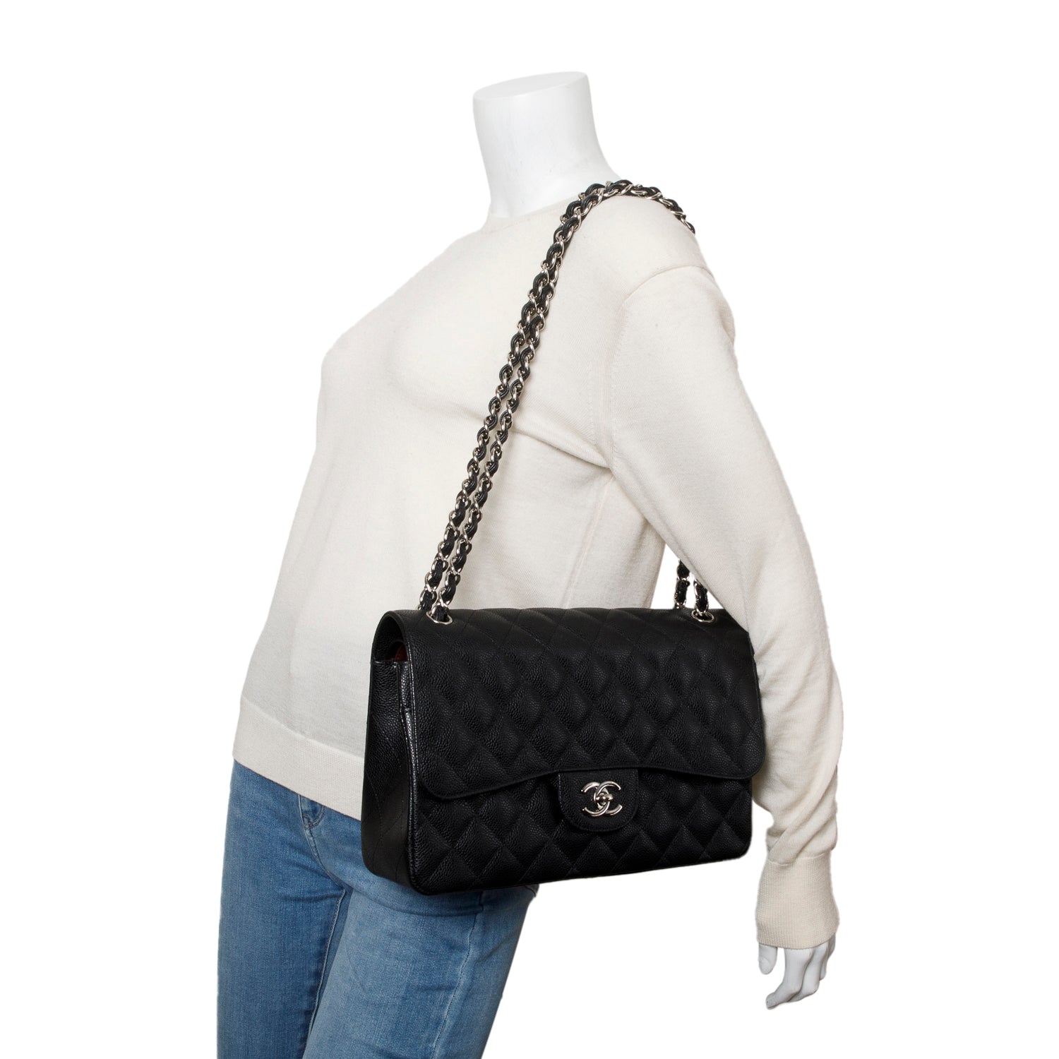 Chanel Black Caviar Jumbo Classic Double Flap Bag w/ Box, Authenticity Card & Receipt