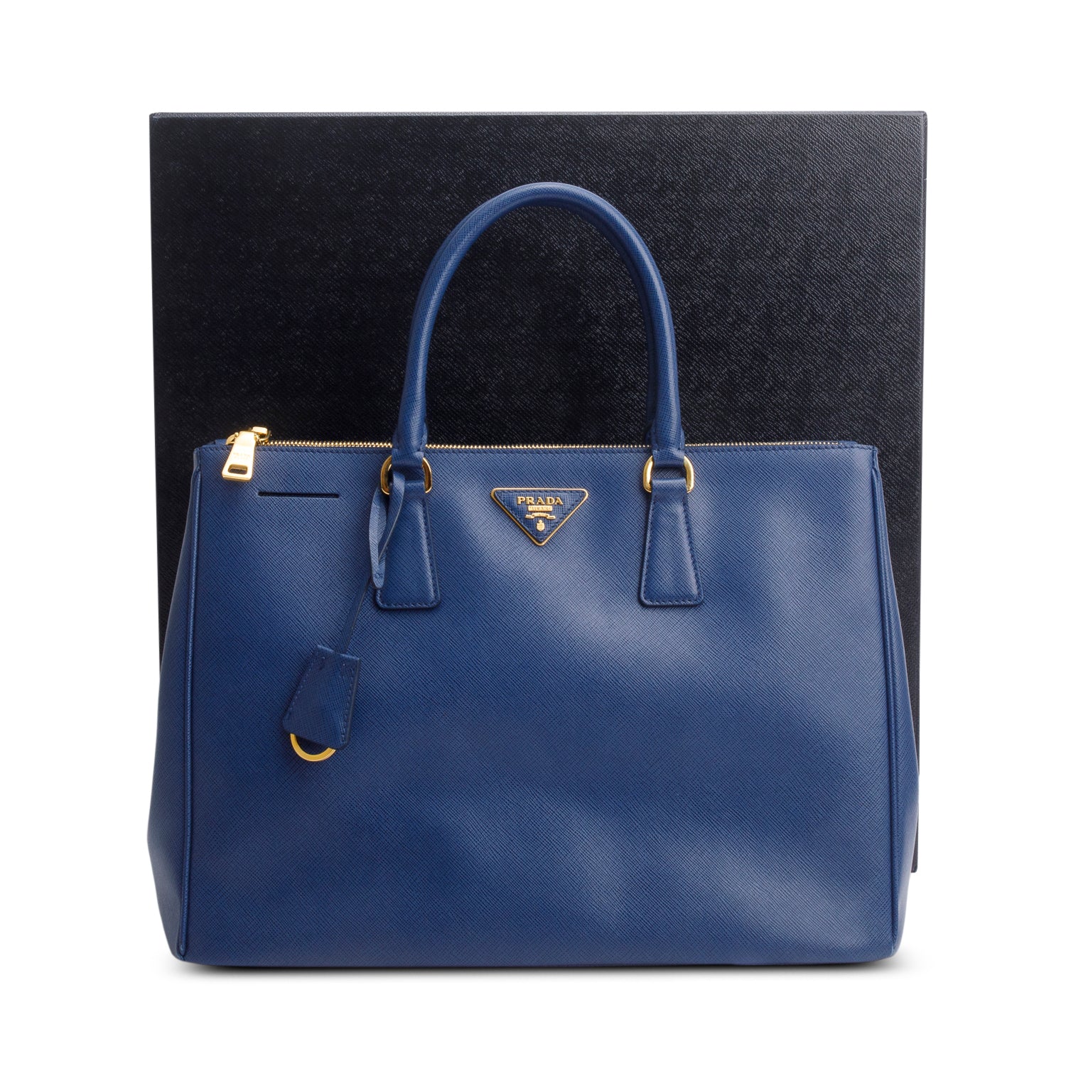Prada Blue Saffiano Lux Large Double Zip Galleria Tote w/ Box & Authenticity Card