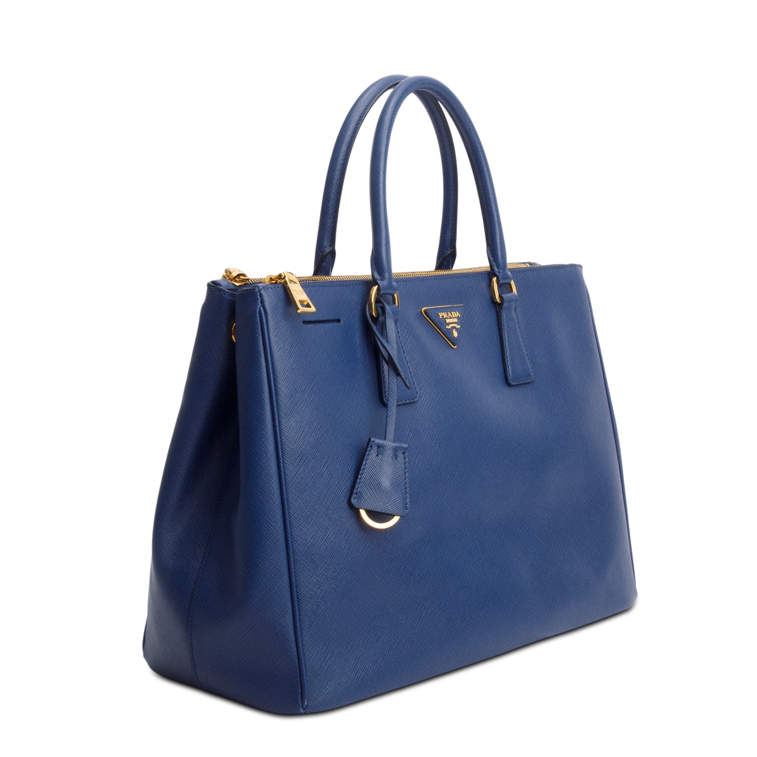 Prada Blue Saffiano Lux Large Double Zip Galleria Tote w/ Box & Authenticity Card