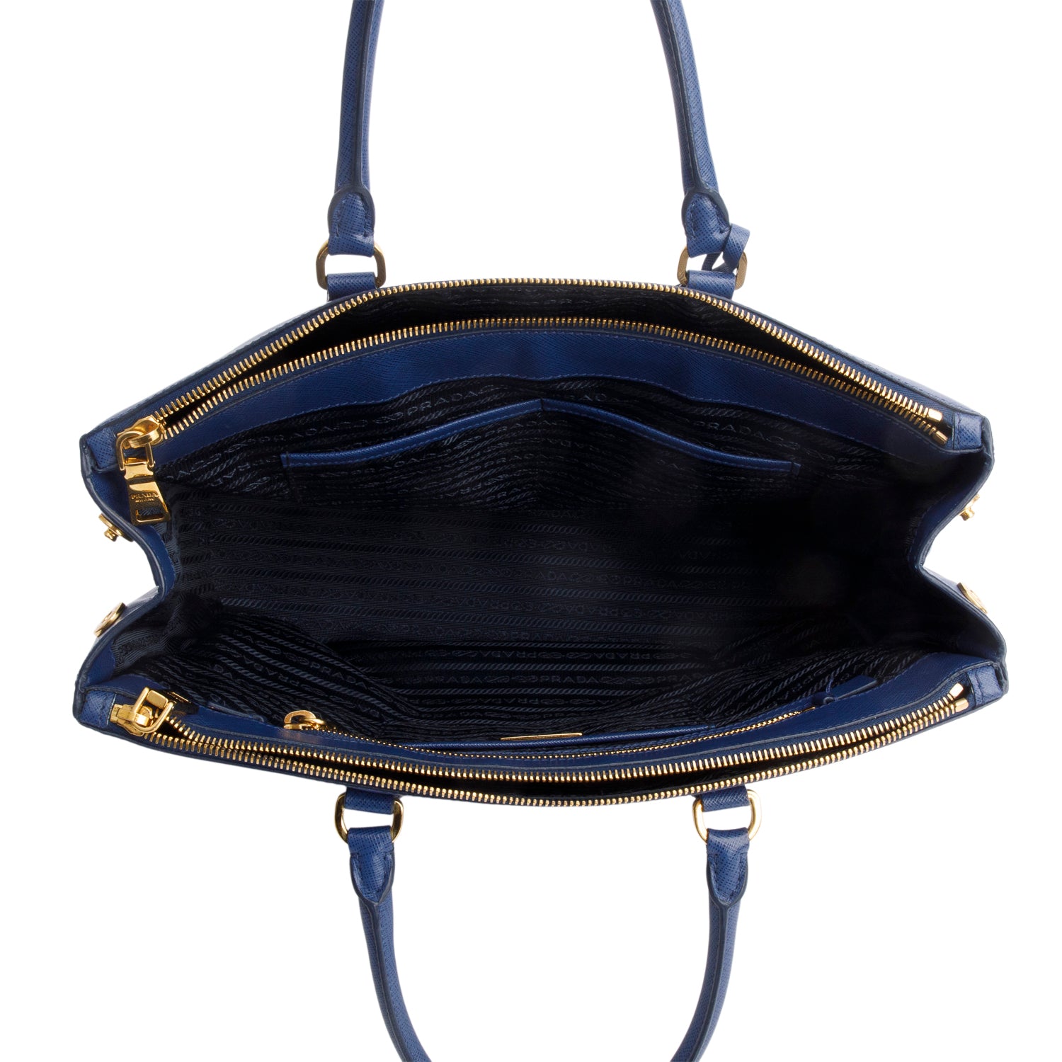 Prada Blue Saffiano Lux Large Double Zip Galleria Tote w/ Box & Authenticity Card