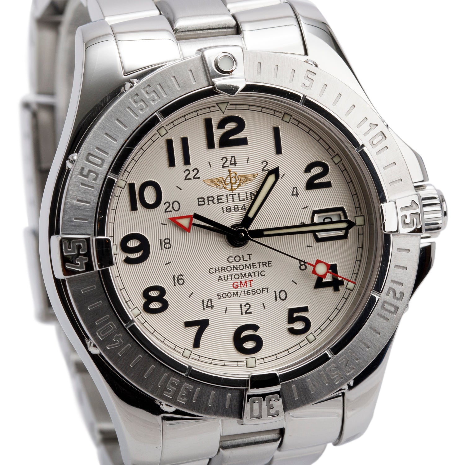 Breitling Stainless Steel Colt GMT 41 MM Automatic Watch Silver Dial A32350