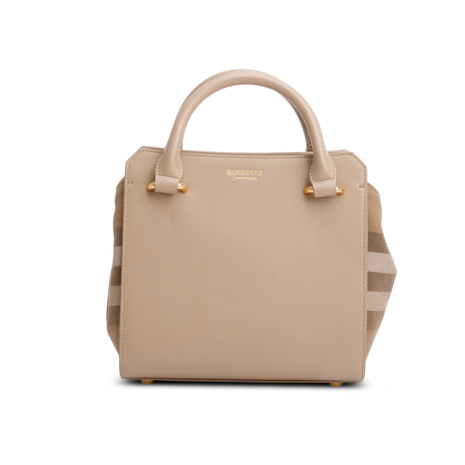 Burberry Beige Calfskin Mega Check Mini Banwell Tote w/ Strap