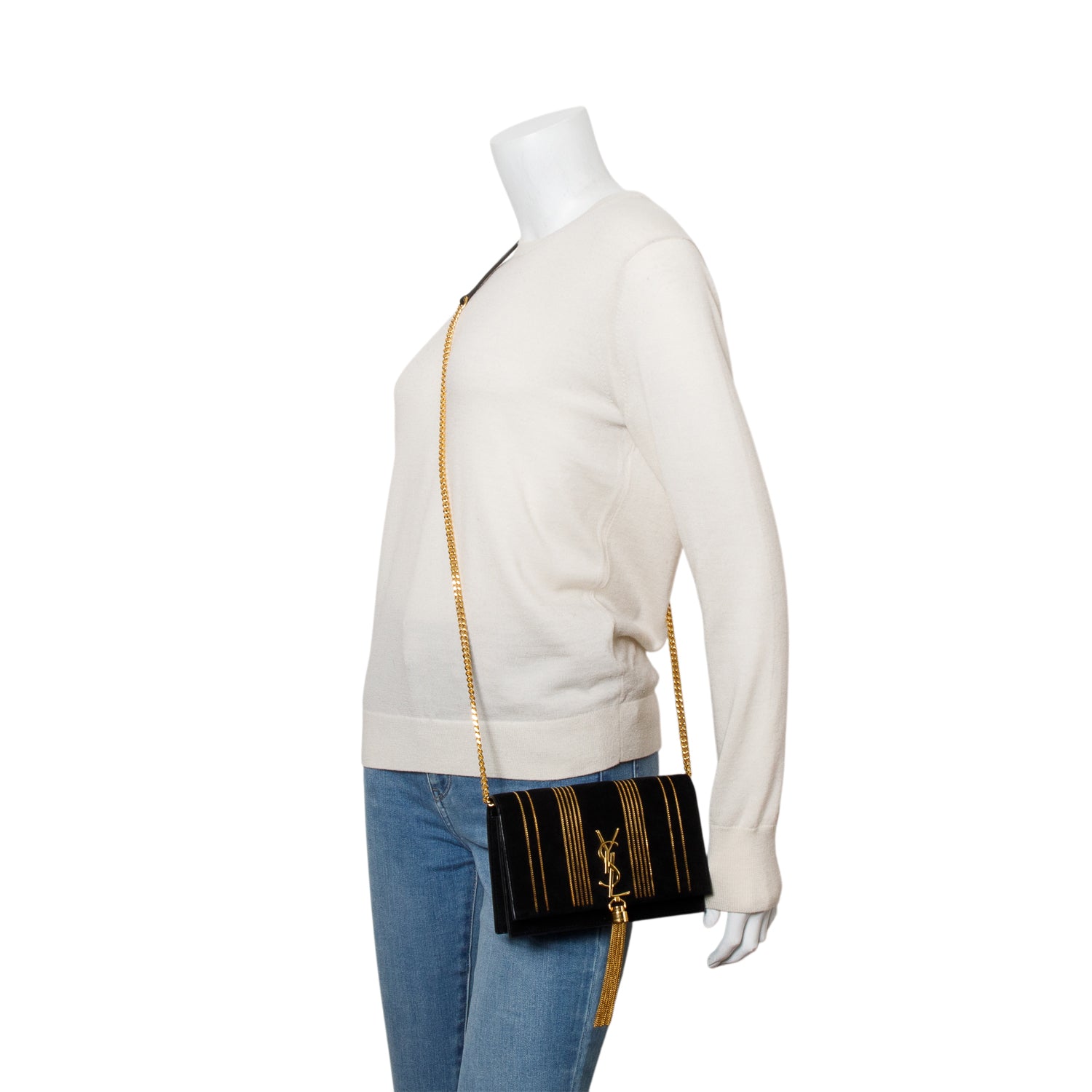 Saint Laurent Black Suede Kate Tassel Wallet on Chain