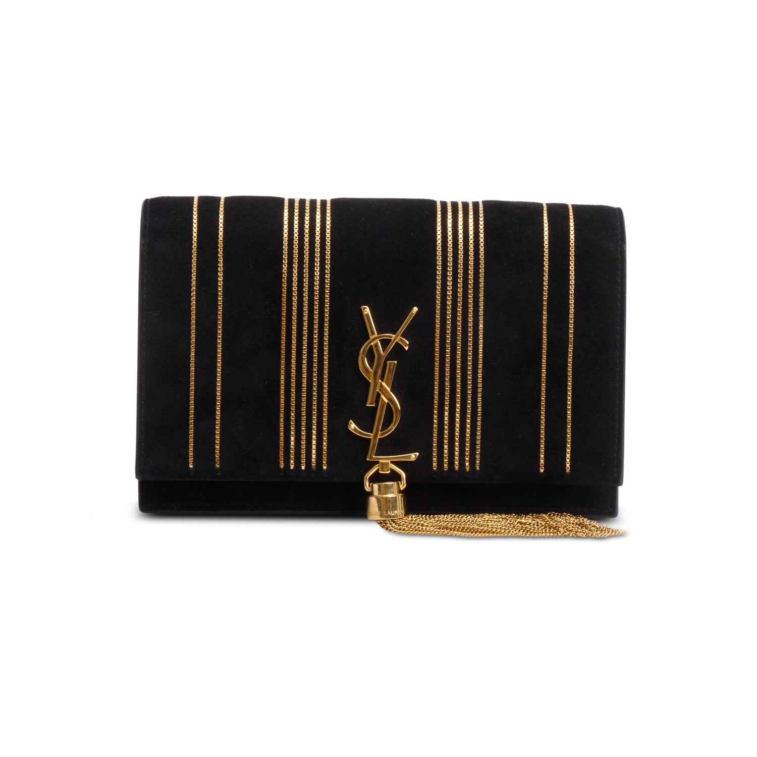 Saint Laurent Black Suede Kate Tassel Wallet on Chain