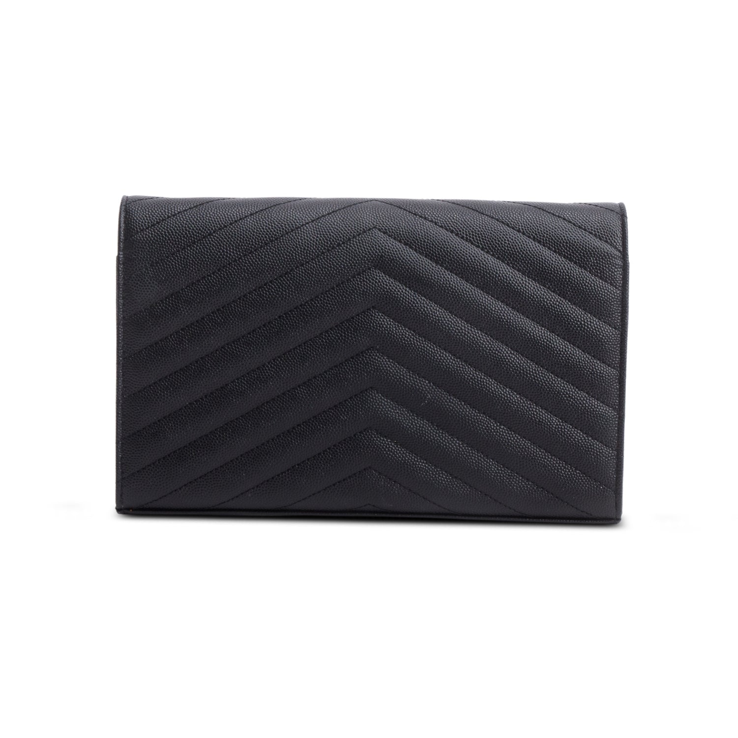 Saint Laurent Black Grain De Poudre Leather Envelope Chain Wallet