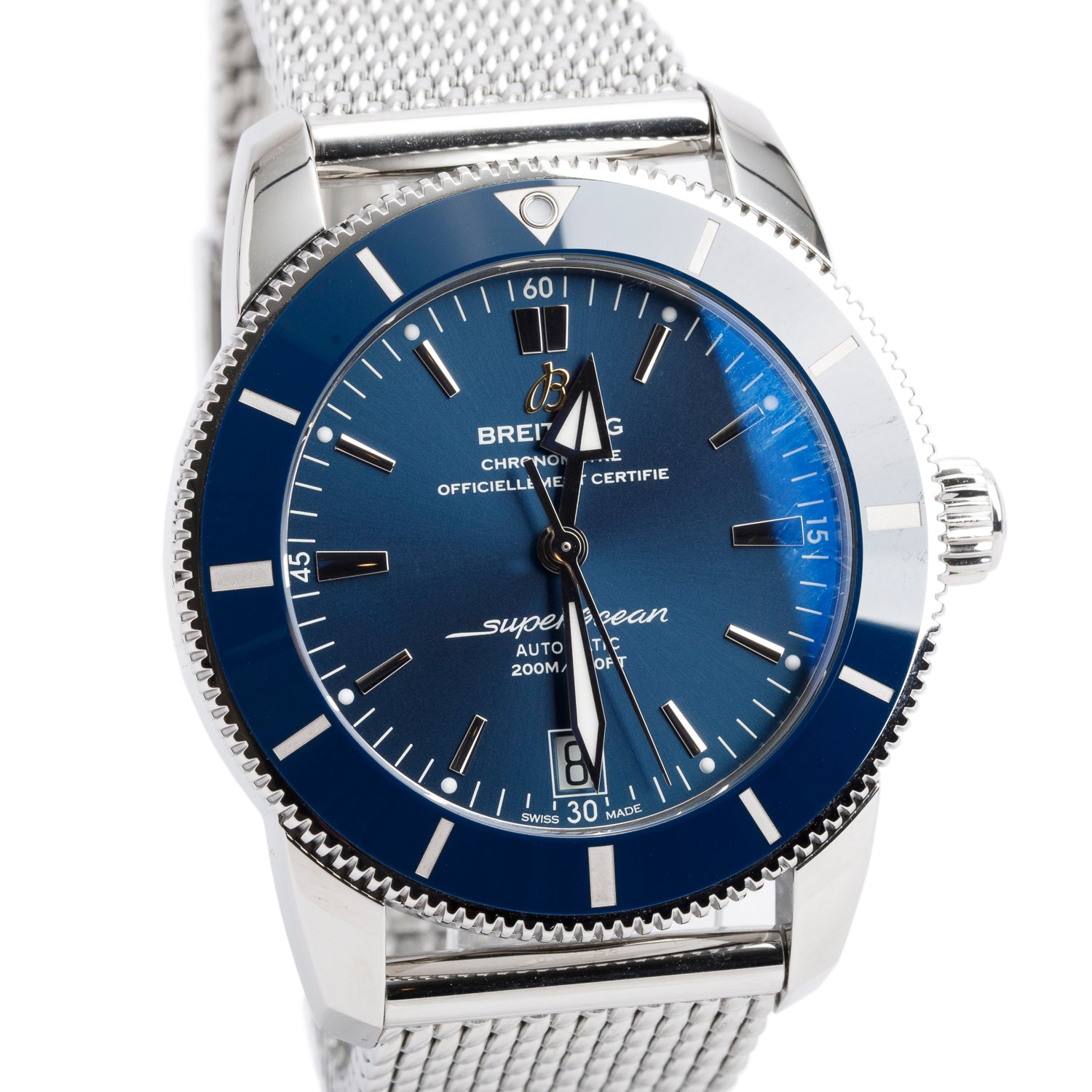 Breitling Stainless Steel Superocean Heritage II 42 MM Automatic Watch Blue Dial AB2010 w/ Box & Papers