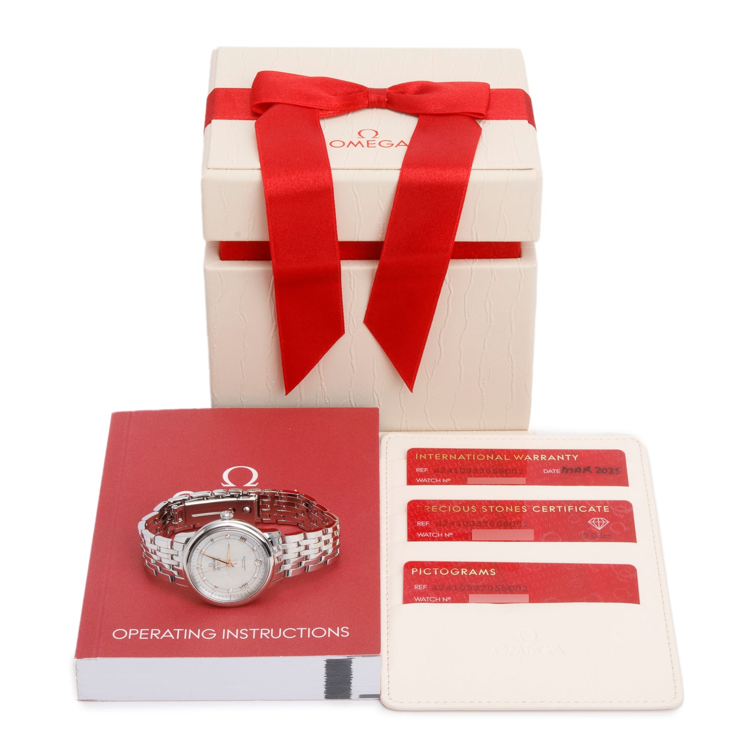 Omega 2025 Stainless Steel De Ville Prestige 32.7 MM Automatic Watch Mother of Pearl Diamond Dial w/ Box & Papers