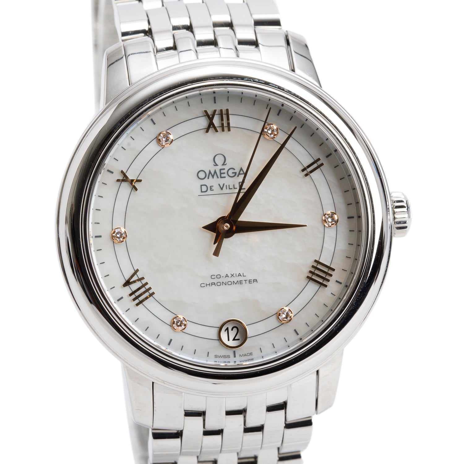 Omega 2025 Stainless Steel De Ville Prestige 32.7 MM Automatic Watch Mother of Pearl Diamond Dial w/ Box & Papers