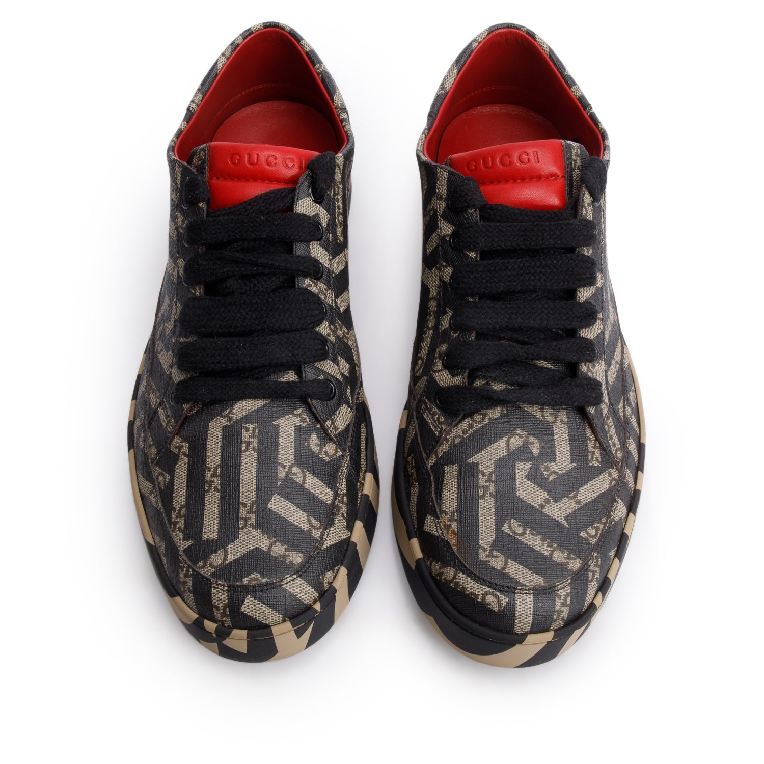 Gucci Black/Brown GG Supreme Monogram Caleido Low Top Sneakers, Men's Size 11 w/ Box