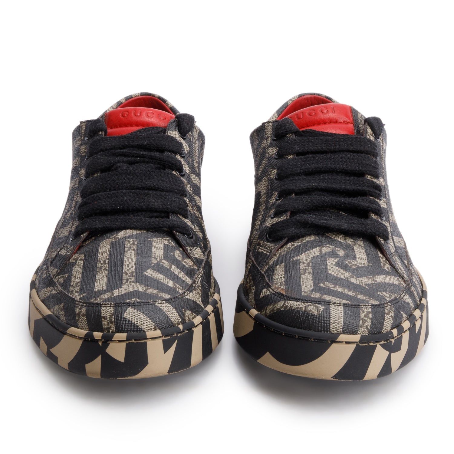 Gucci Black/Brown GG Supreme Monogram Caleido Low Top Sneakers, Men's Size 11 w/ Box