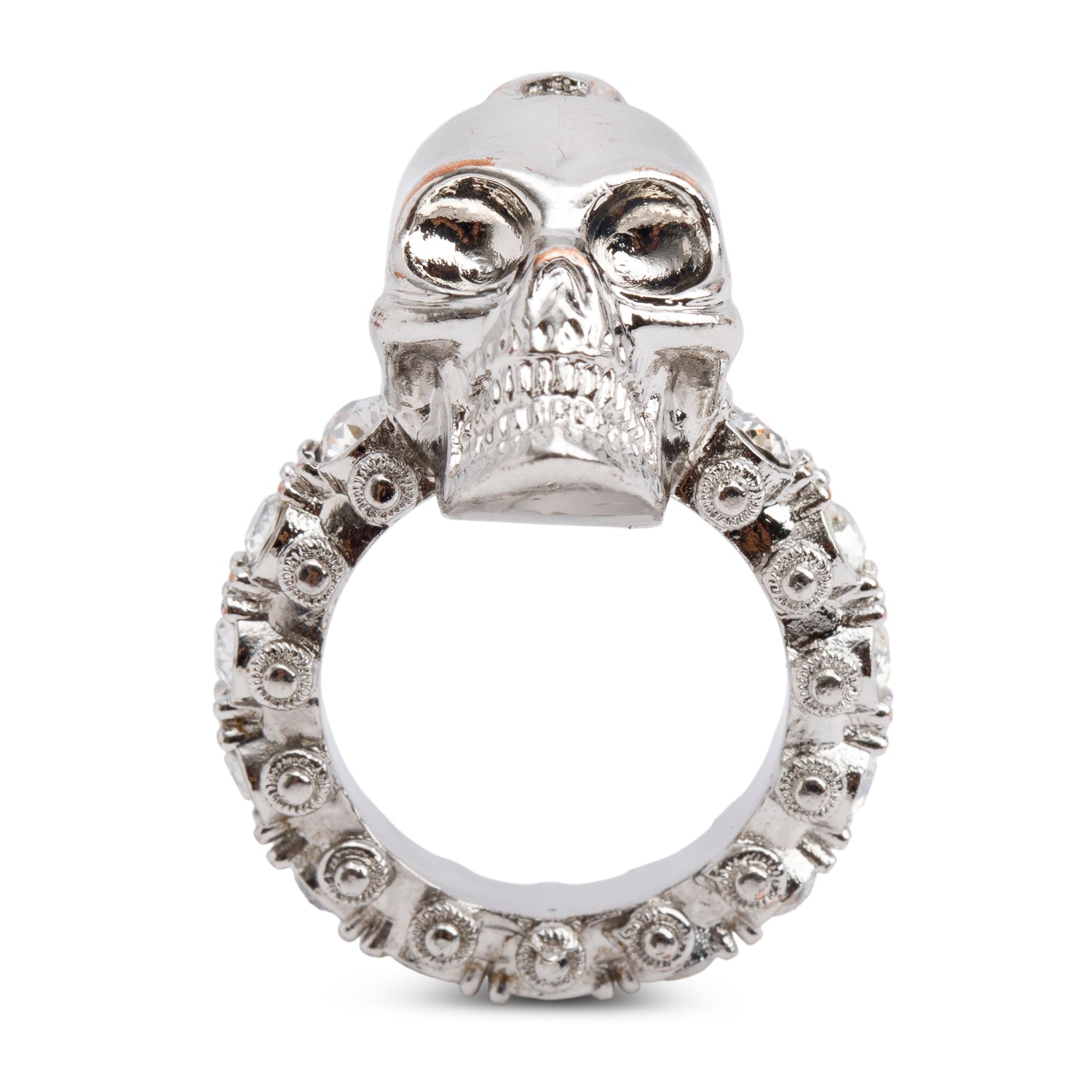 Alexander McQueen Silver Plated Crystal Embedded Skull Ring, Size 11 5.25