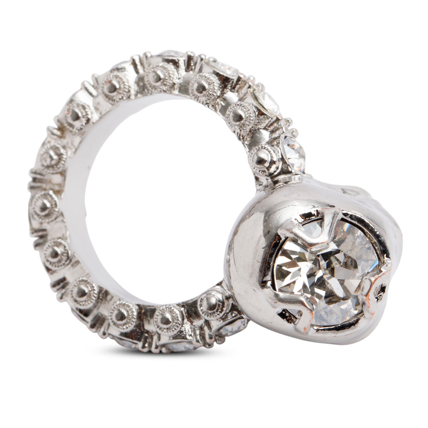 Alexander McQueen Silver Plated Crystal Embedded Skull Ring, Size 11 5.25