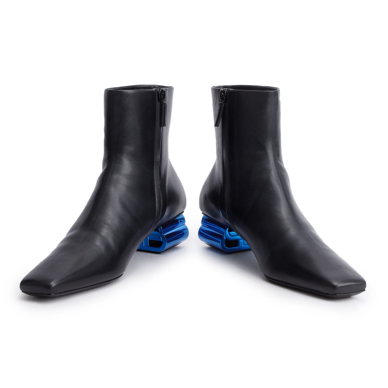 Balenciaga Black Shiny Sheepskin Typo Ankle Booties, Size 37 w/ Box