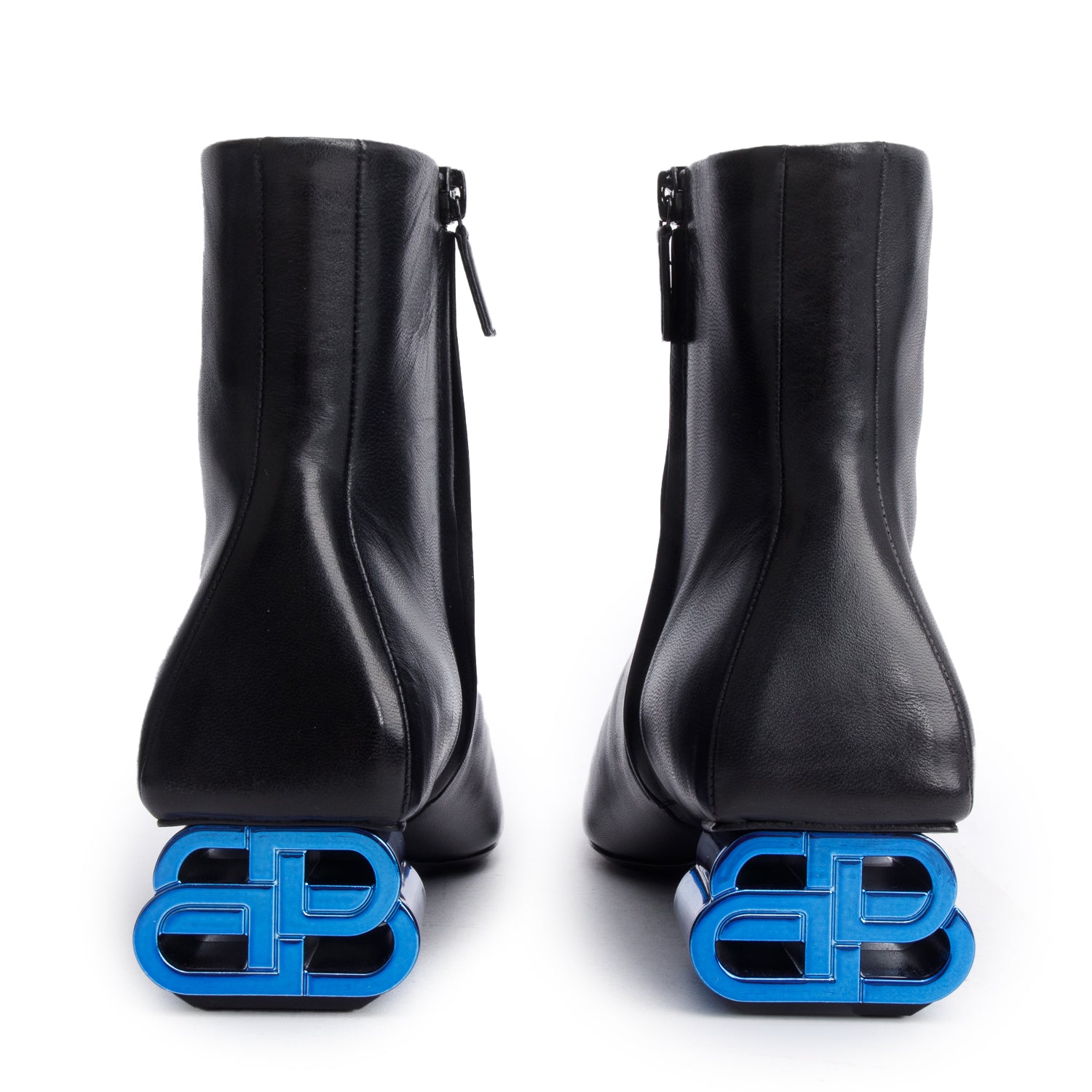 Balenciaga Black Shiny Sheepskin Typo Ankle Booties, Size 37 w/ Box