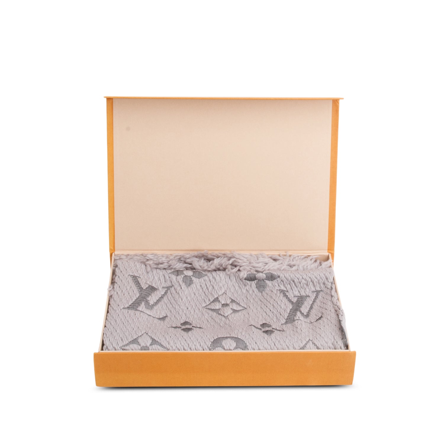 Louis Vuitton Grey Wool/Silk Logomania Shine Scarf w/ Box