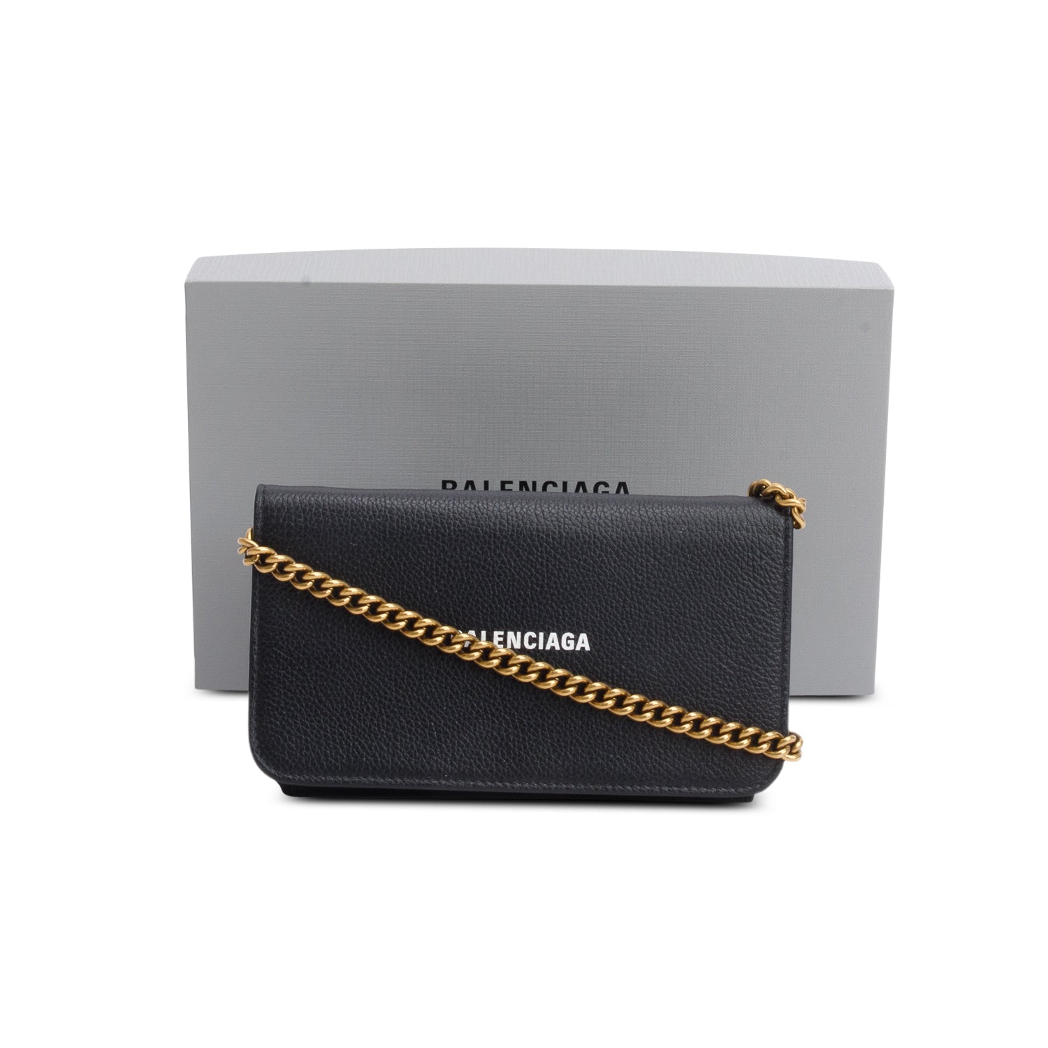 Balenciaga Black Leather Phone Holder Wallet on Chain w/ Box