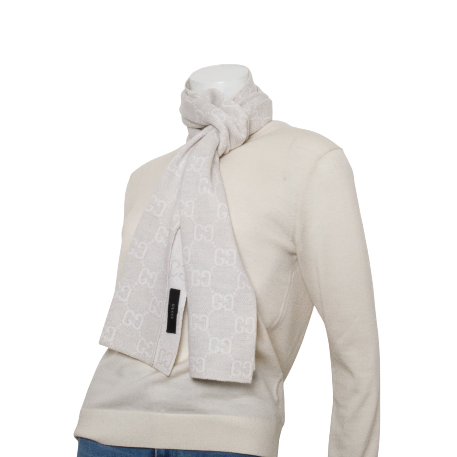 Gucci Grey Wool GG Jacquard Scarf w/ Box