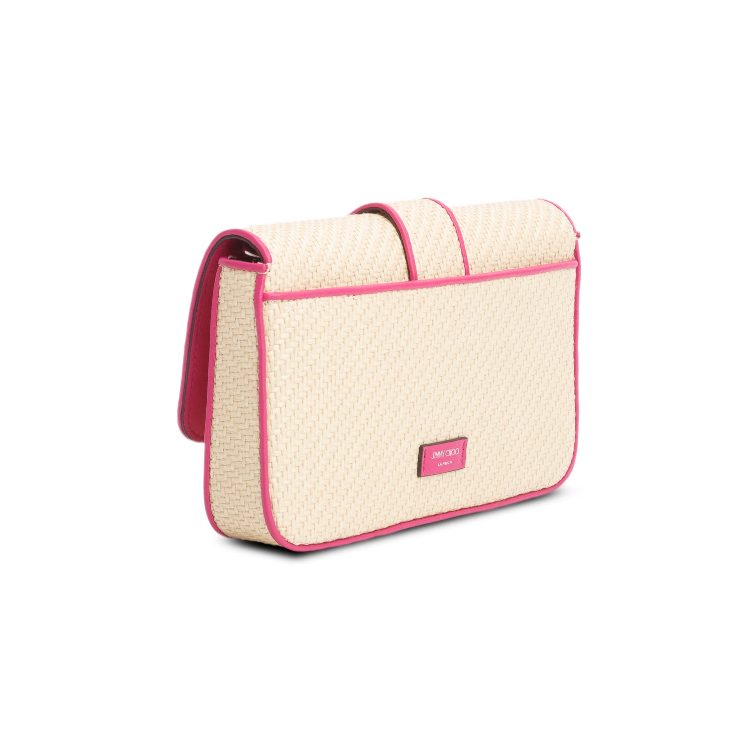 Jimmy Choo Natural/Magenta Raffia Crystal Cheri Satchel Wallet on Chain w/ Box &  Authenticity Card