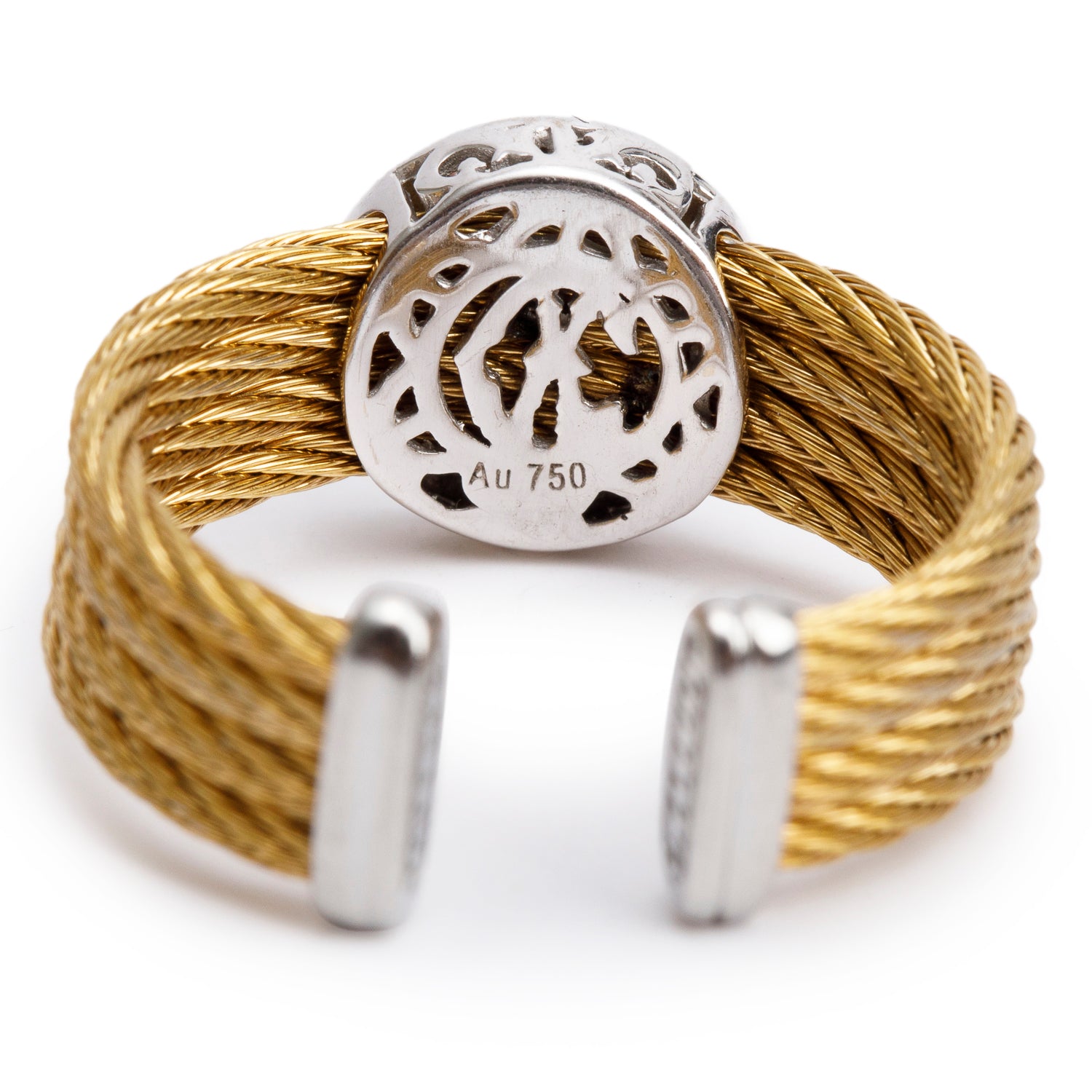 Charriol Stainless Steel and 18k White Gold Diamond Open Cable Cocktail Ring, Size 7