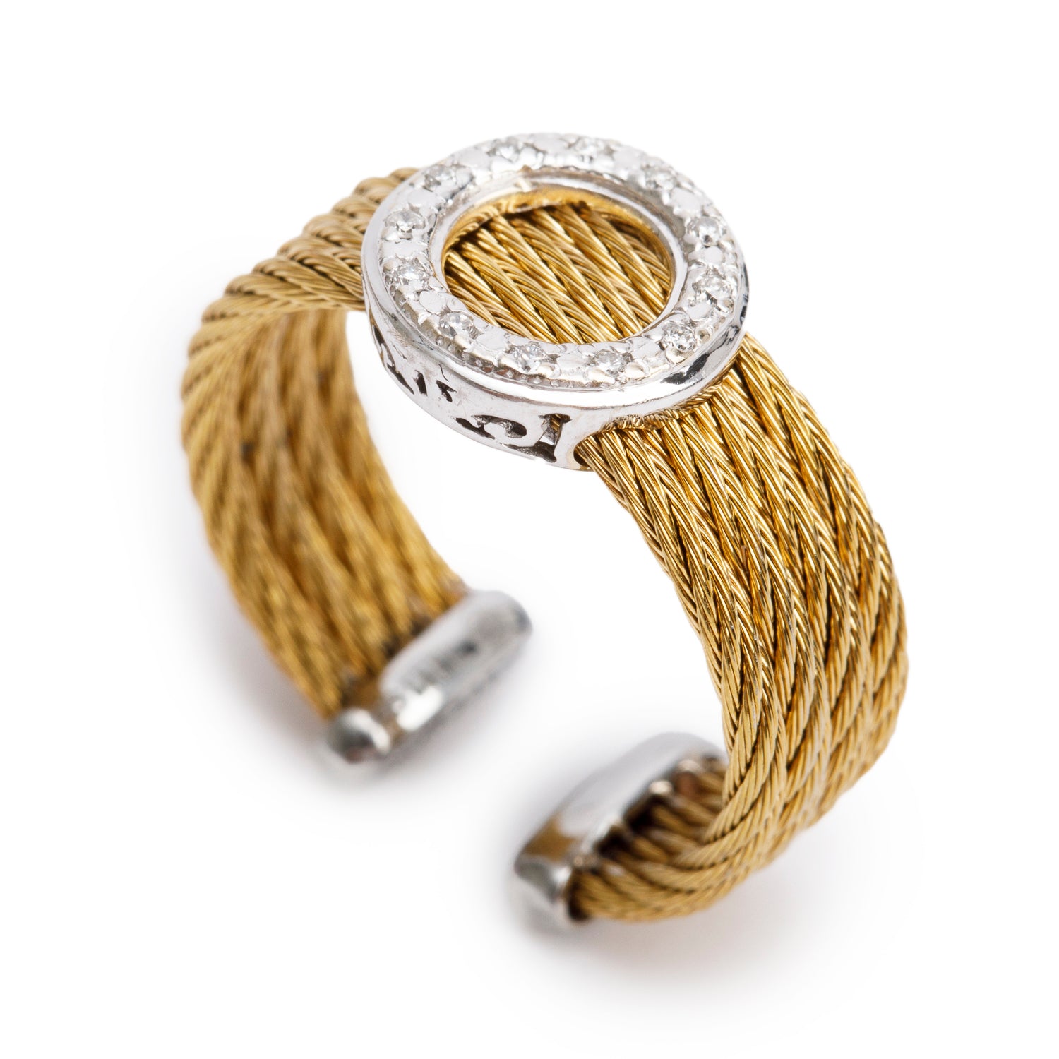 Charriol Stainless Steel and 18k White Gold Diamond Open Cable Cocktail Ring, Size 7