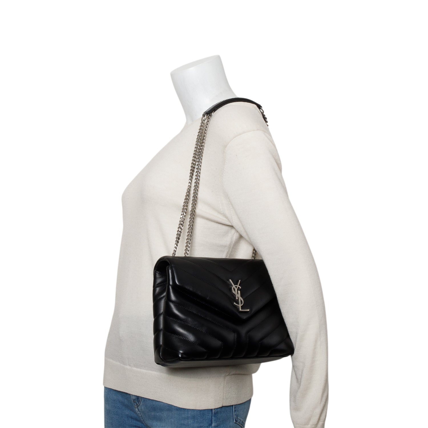 Saint Laurent 2022 Black Calfskin Y Quilted Monogram Toy Loulou Crossbody Bag