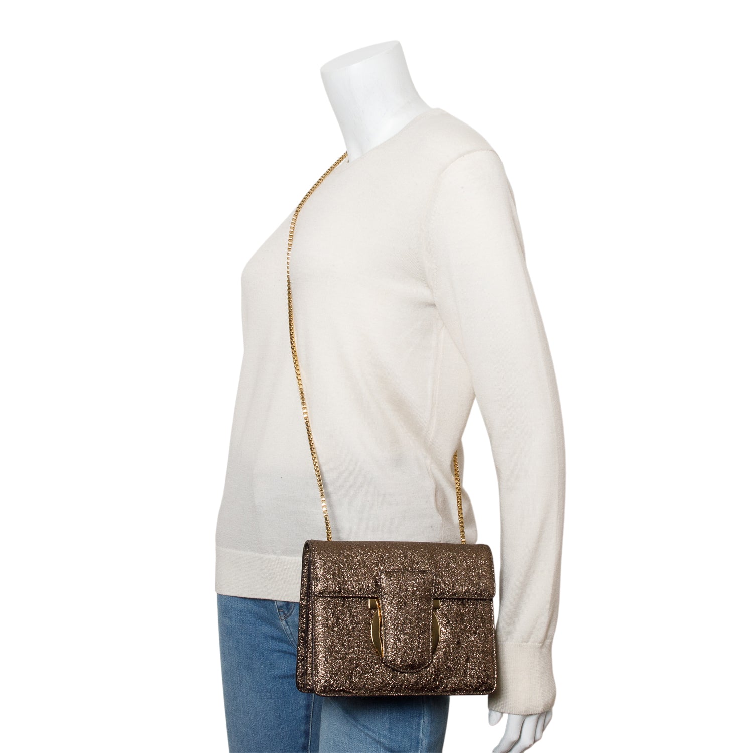 Ferragamo Metallic Brown Thalia Flap Shoulder Bag