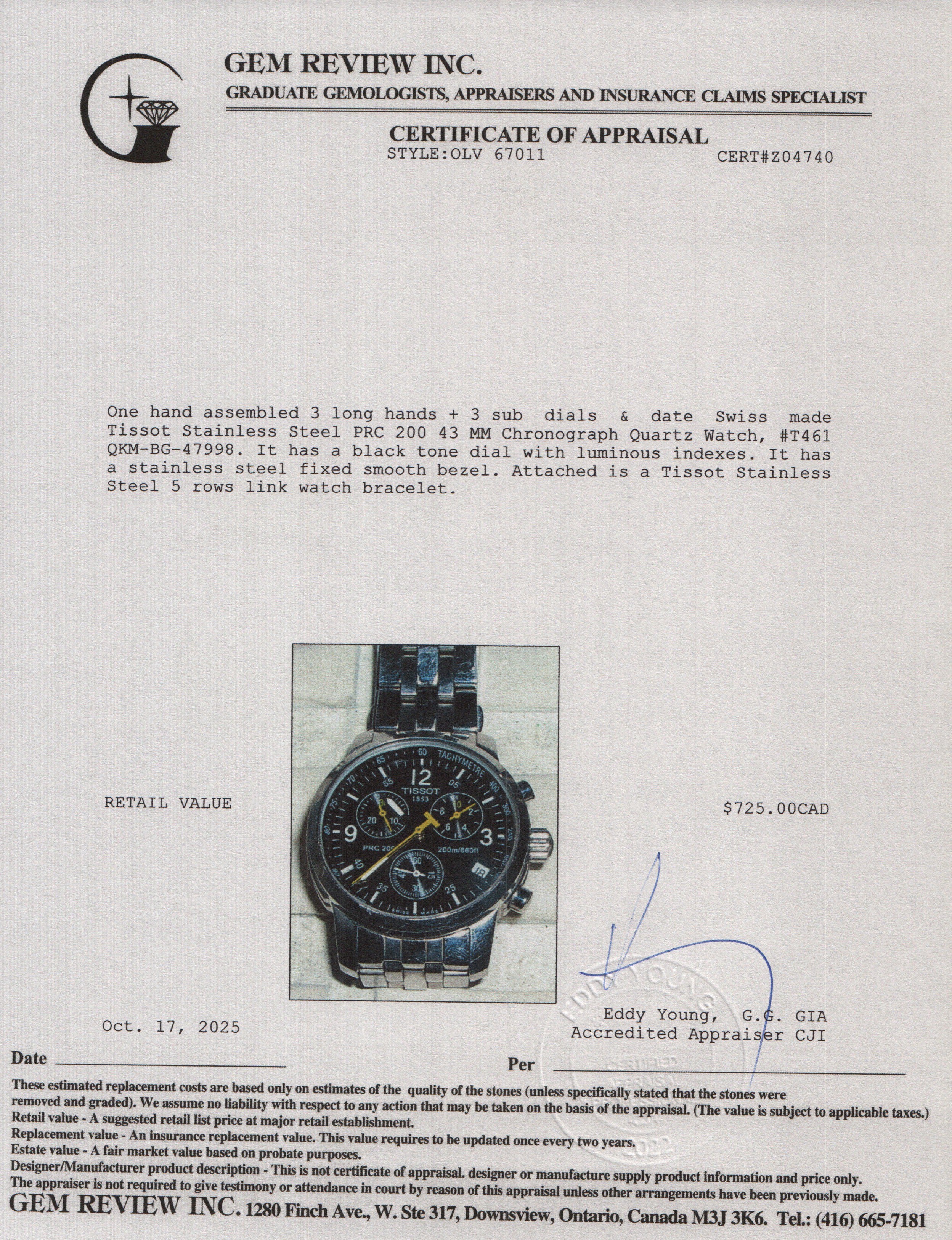 Tissot Stainless Steel PRC 200 43 MM Chronograph Quartz Watch Black Dial