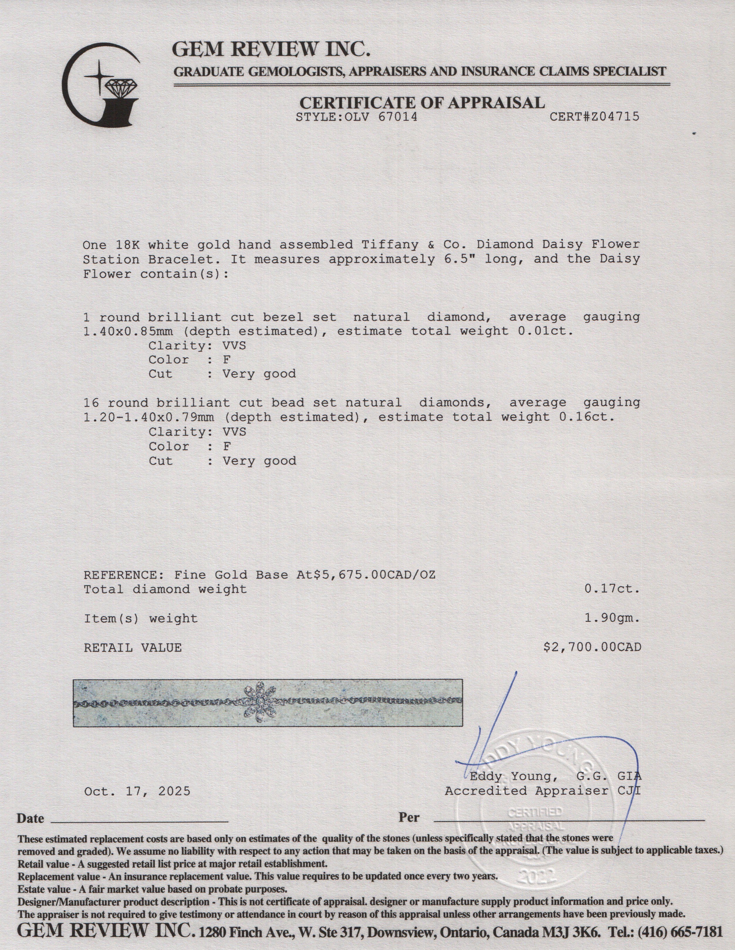 Tiffany & Co. 18k White Gold Diamond Daisy Flower Station Bracelet