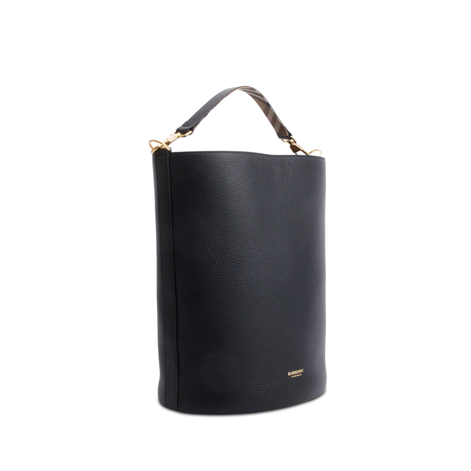 Burberry Black Grained Leather Large Lorne Bucket Bag w/ Straps