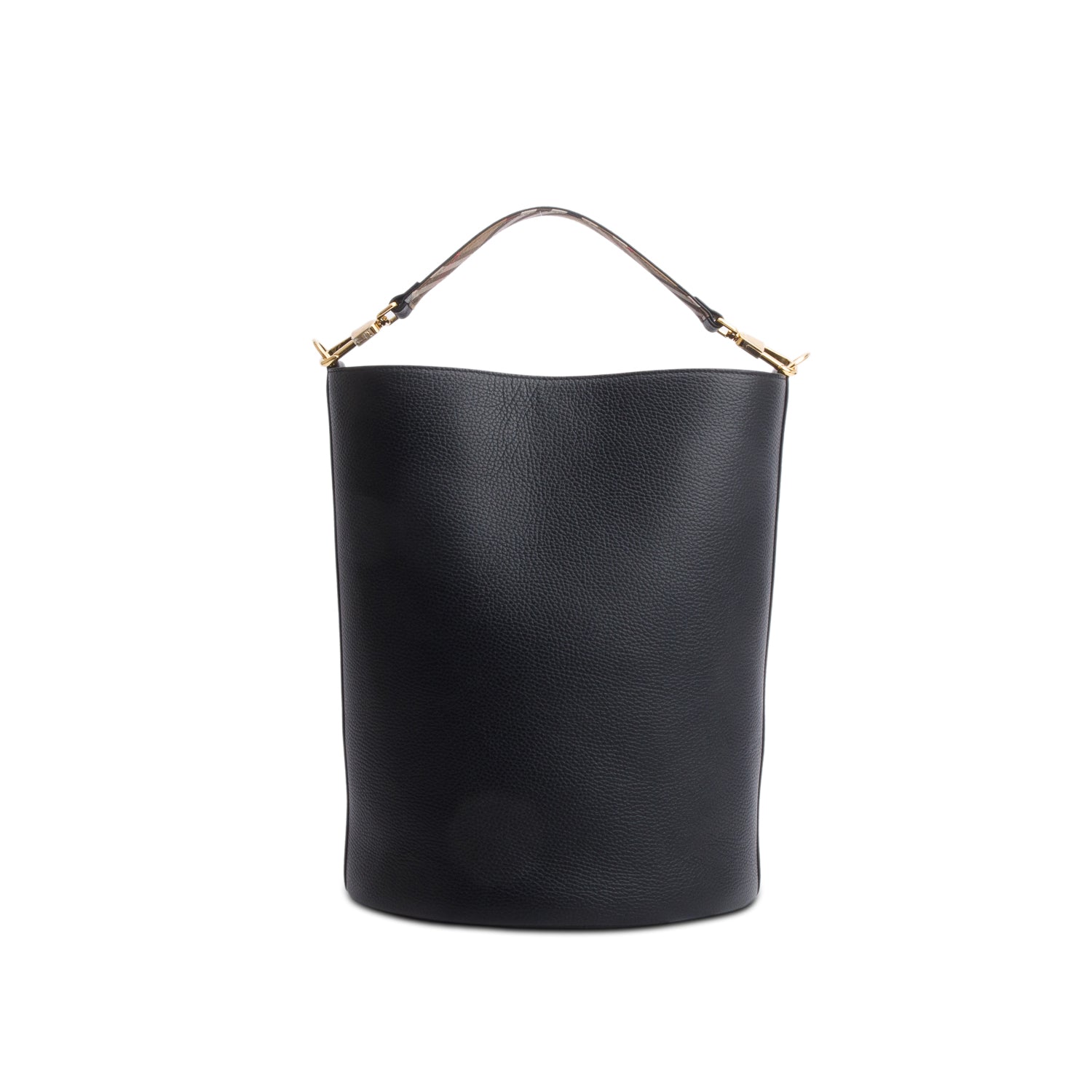Burberry Black Grained Leather Large Lorne Bucket Bag w/ Straps