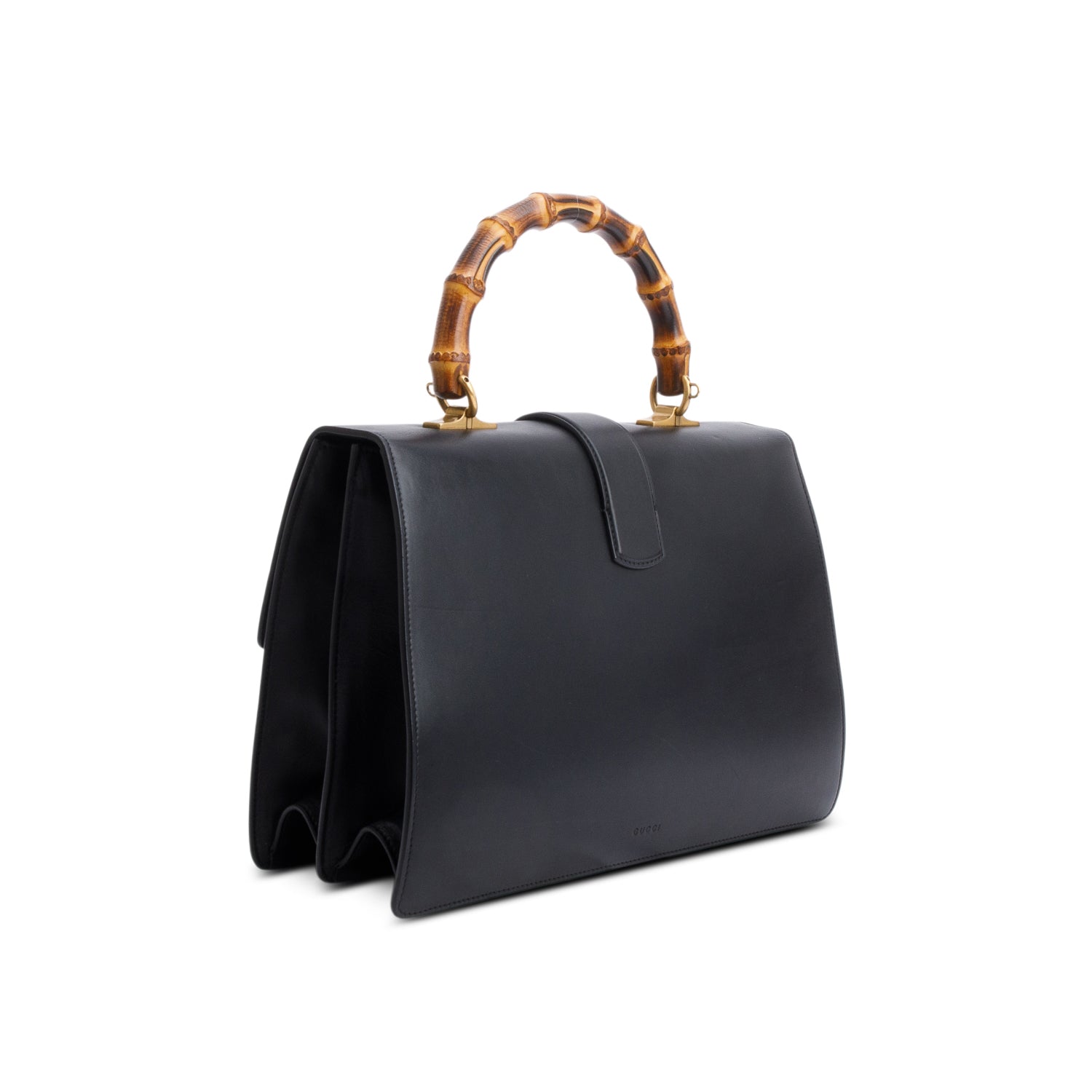 Gucci Black Calfskin Leather Large Dionysus Bamboo Top Handle Bag w/ Strap