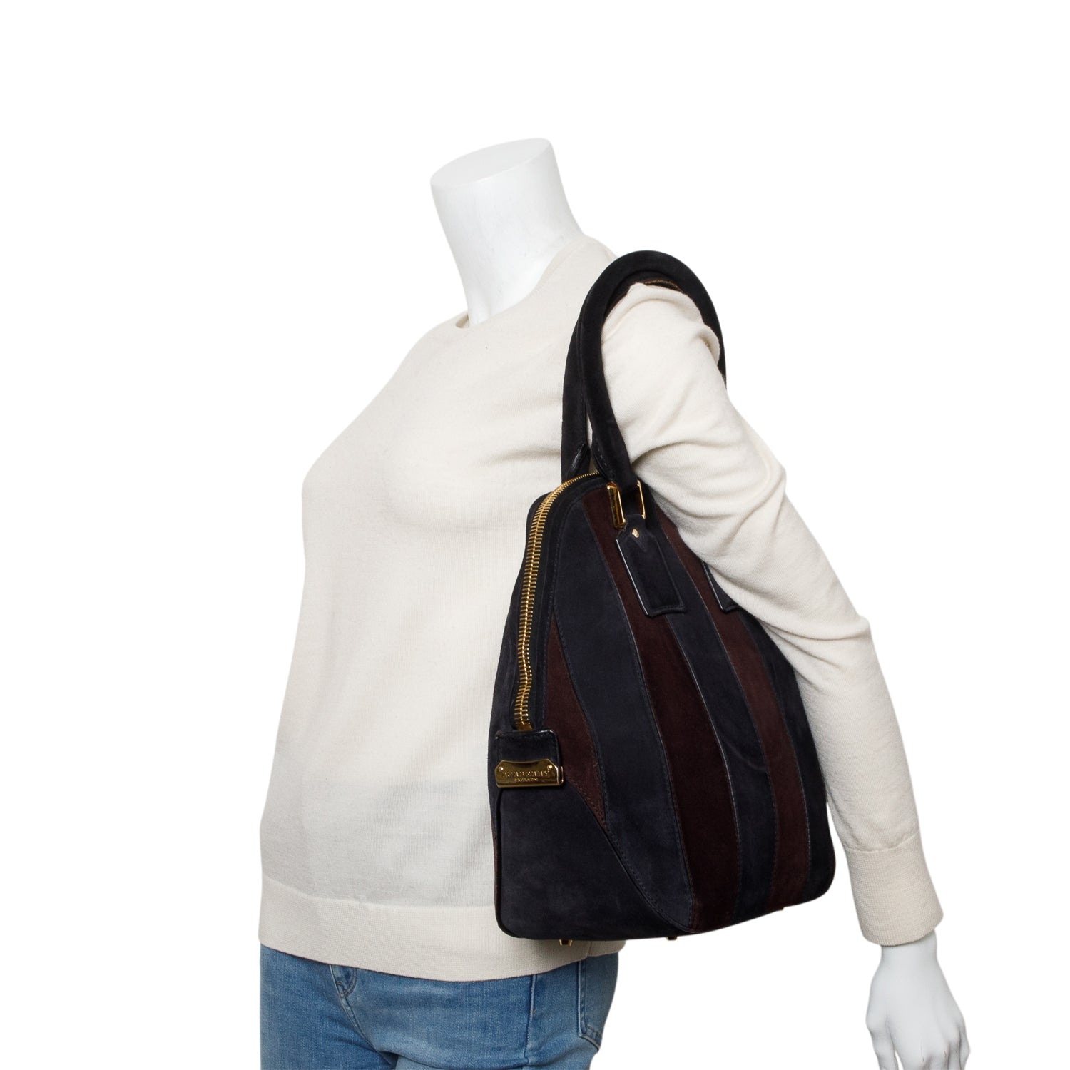 Burberry Navy & Burgundy Suede Orchard Handle Bag