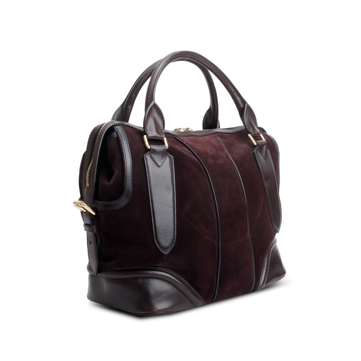 Burberry Black Leather & Burgundy Suede Aubergine Shoulder Bag