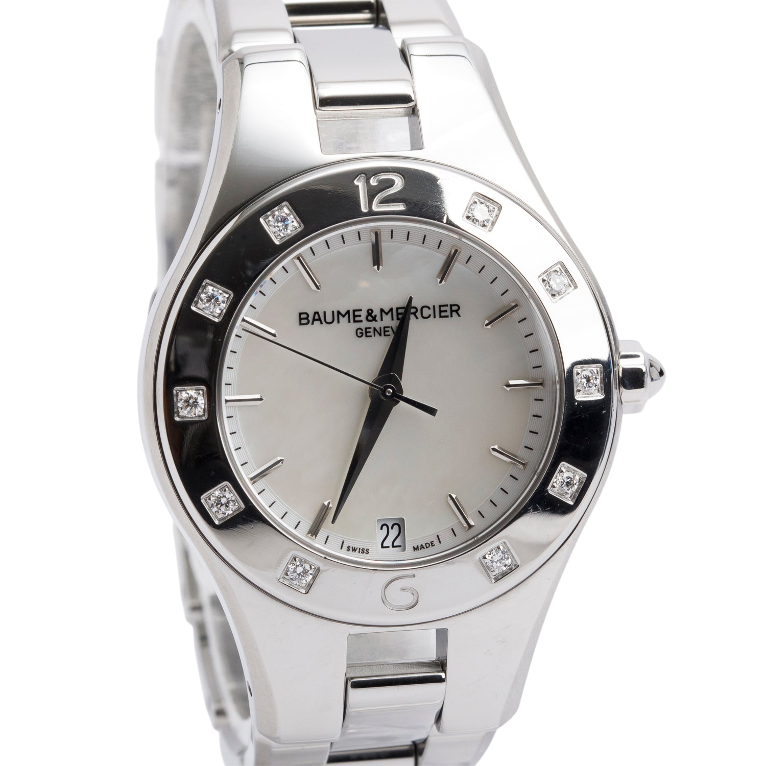Baume & Mercier Stainless Steel Diamond Bezel 32 MM Linea Watch w/ Box