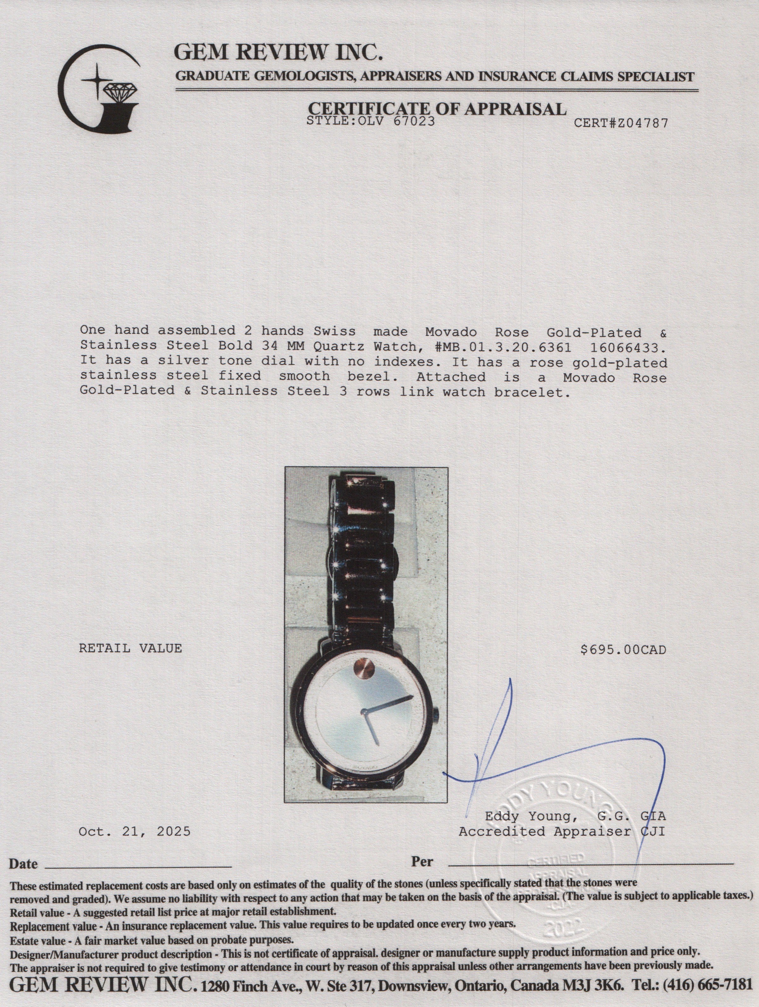 Movado Rose Gold-Plated & Stainless Steel Bold 34 MM Quartz Watch w/ Box