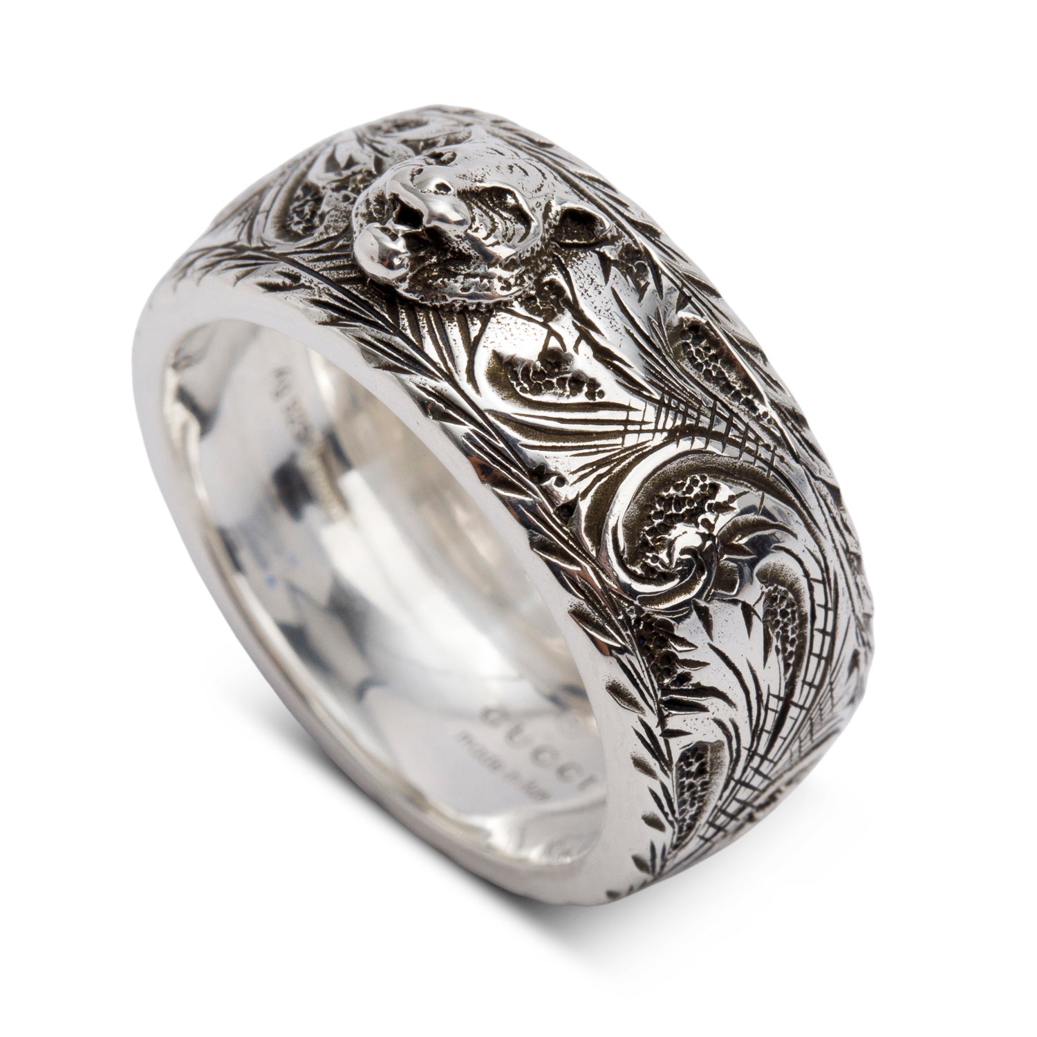 Gucci Sterling Silver Feline Head Band Ring, Size 20 9 w/ Box