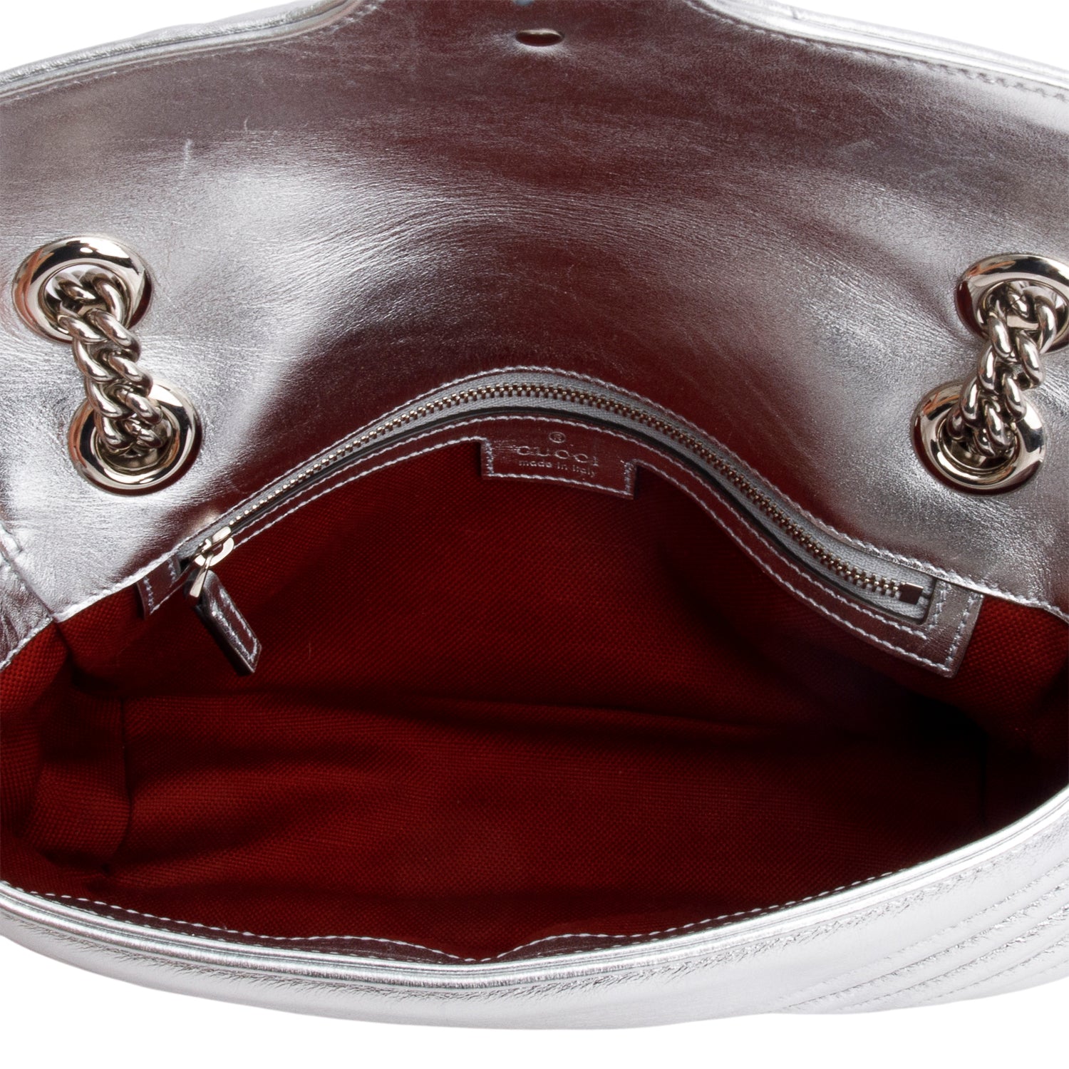 Gucci Silver Matelasse Medium GG Marmont Shoulder Bag w/ Box