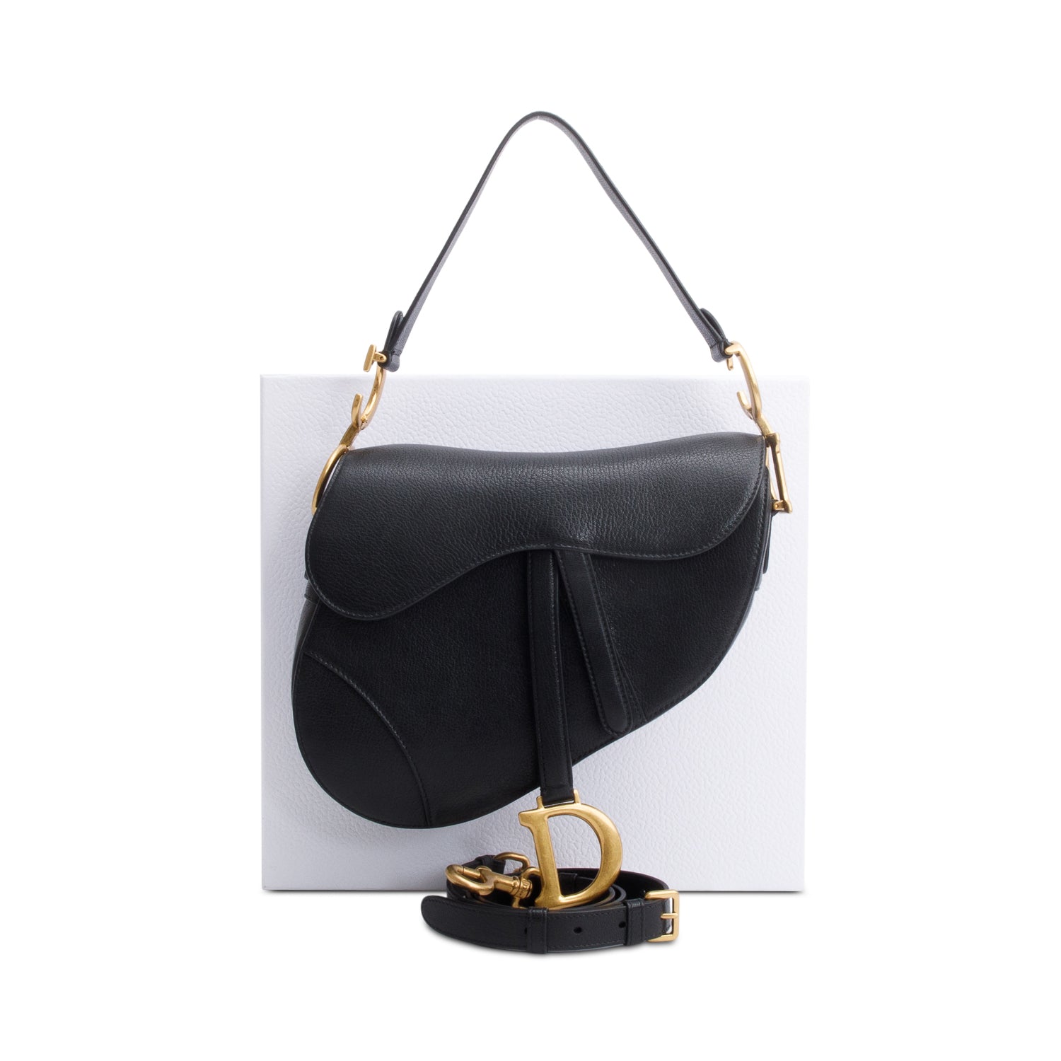 Christian Dior 2023 Black Calfskin Saddle Bag w/ Box, Authenticity Card & Strap