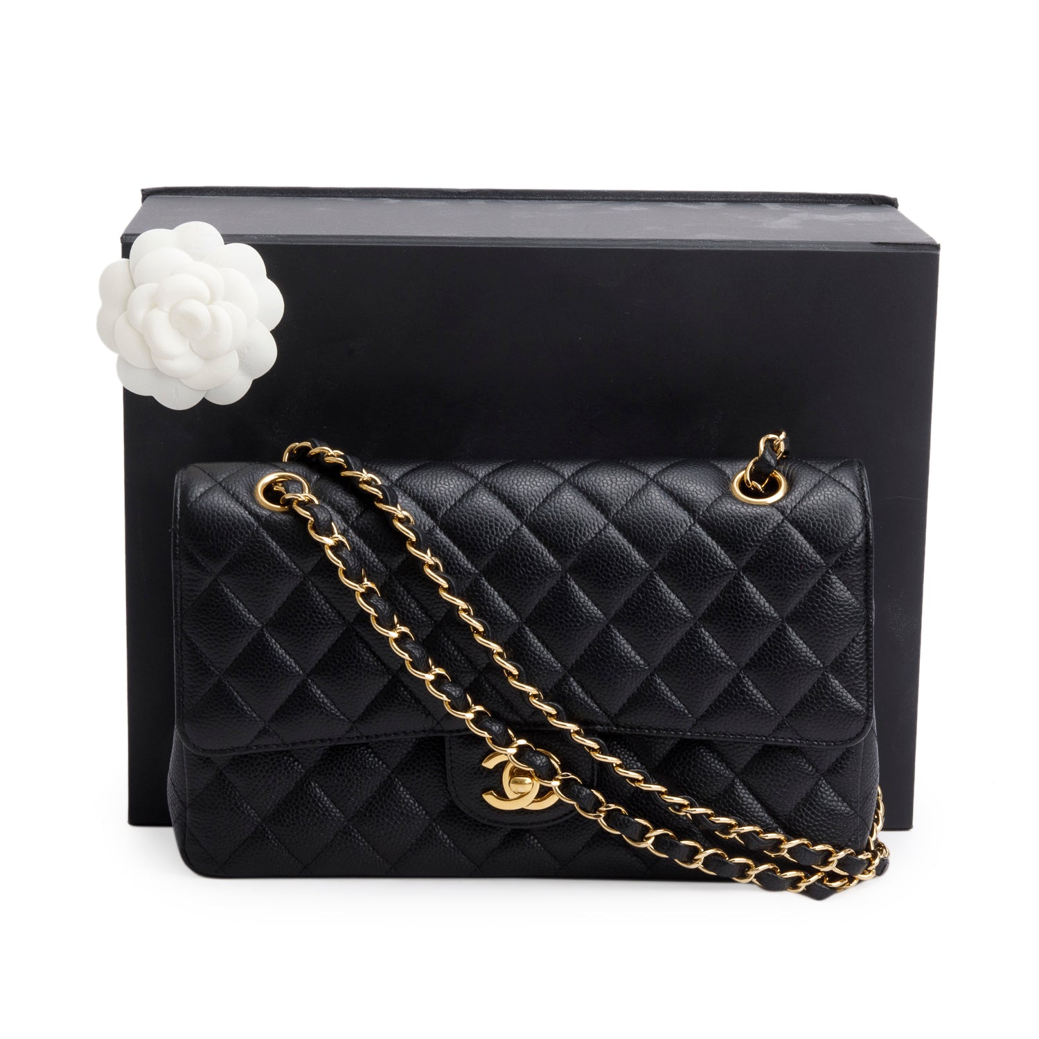 Chanel Black Caviar Classic Medium Double Flap Bag w/ Box, Receipt & Authenticity Card