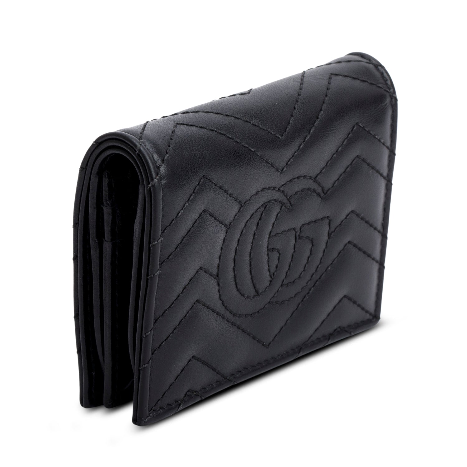 Gucci Black Quilted GG Marmont Leather Card Case Wallet w/ Box