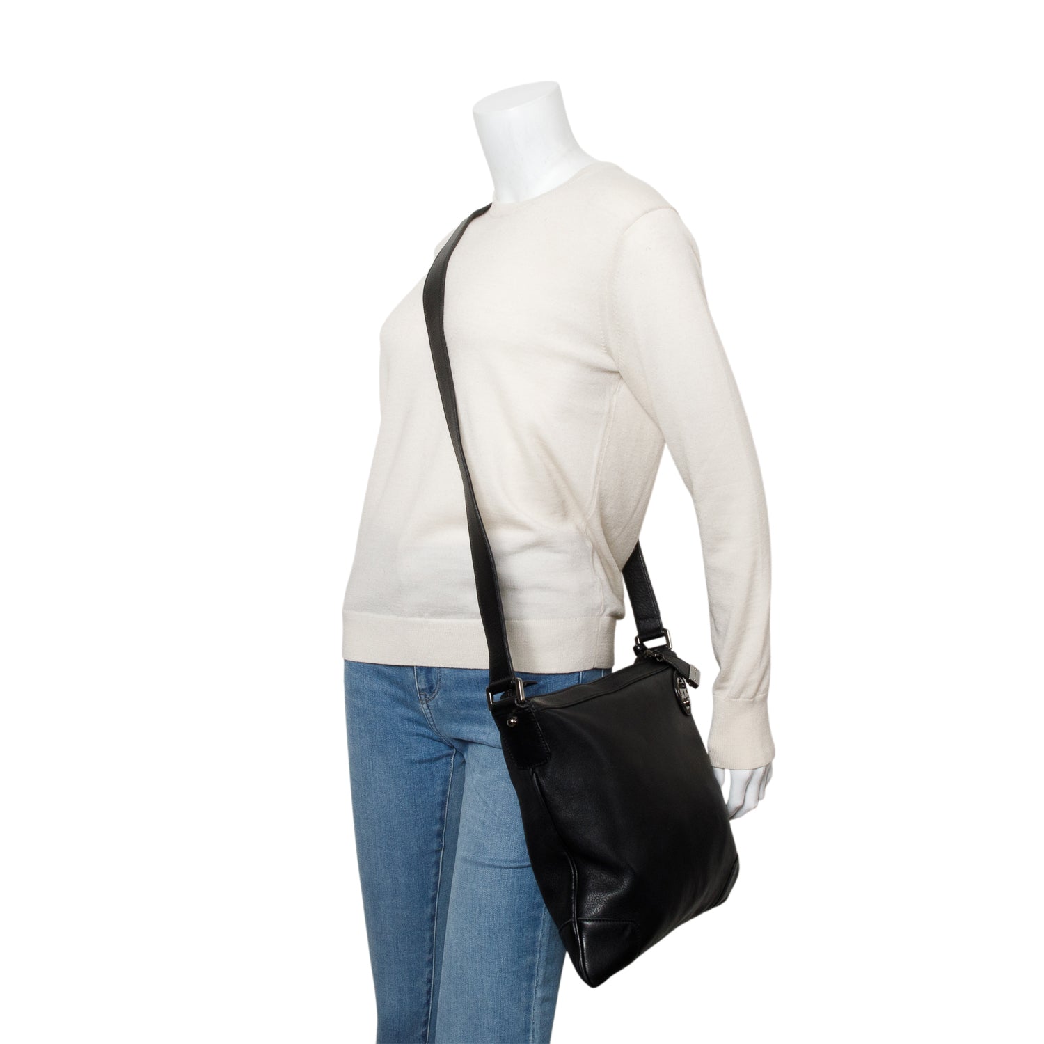 Gucci Black Leather Zip Lock Messenger Bag