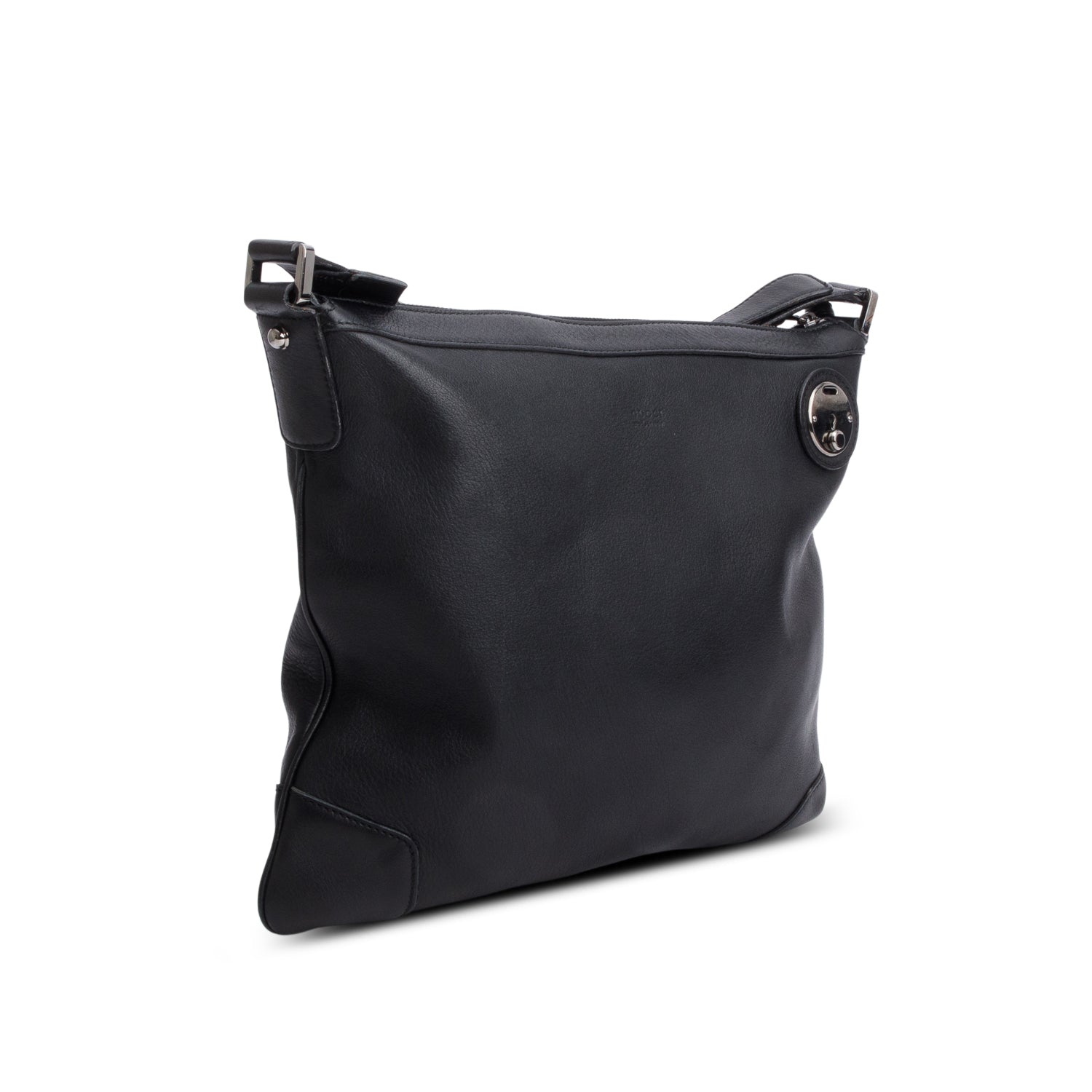 Gucci Black Leather Zip Lock Messenger Bag