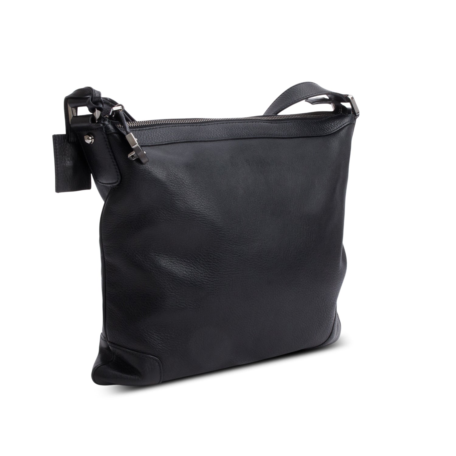 Gucci Black Leather Zip Lock Messenger Bag