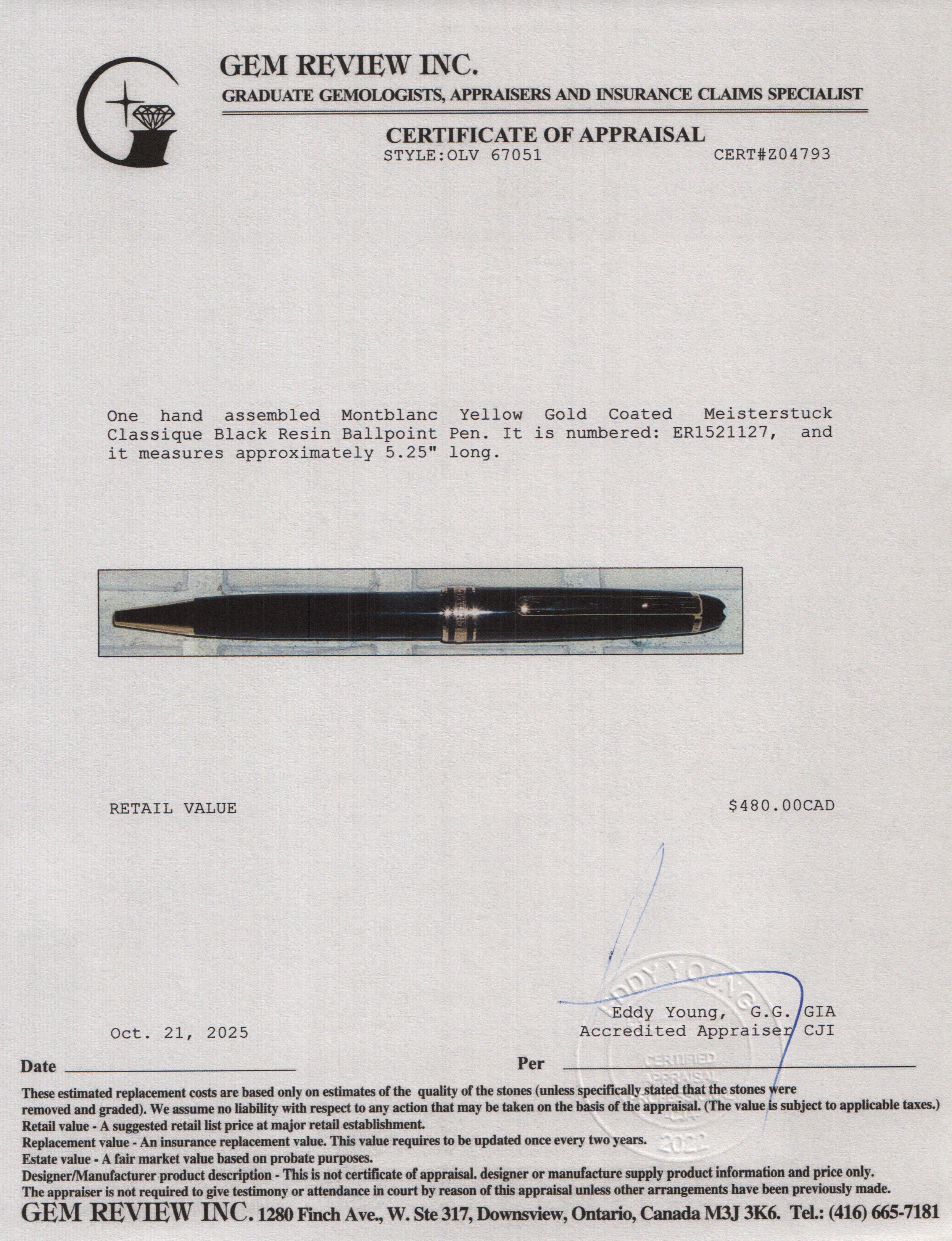 Montblanc Yellow Gold Coated Meisterstuck Classique Black Resin Ballpoint Pen w/ Box