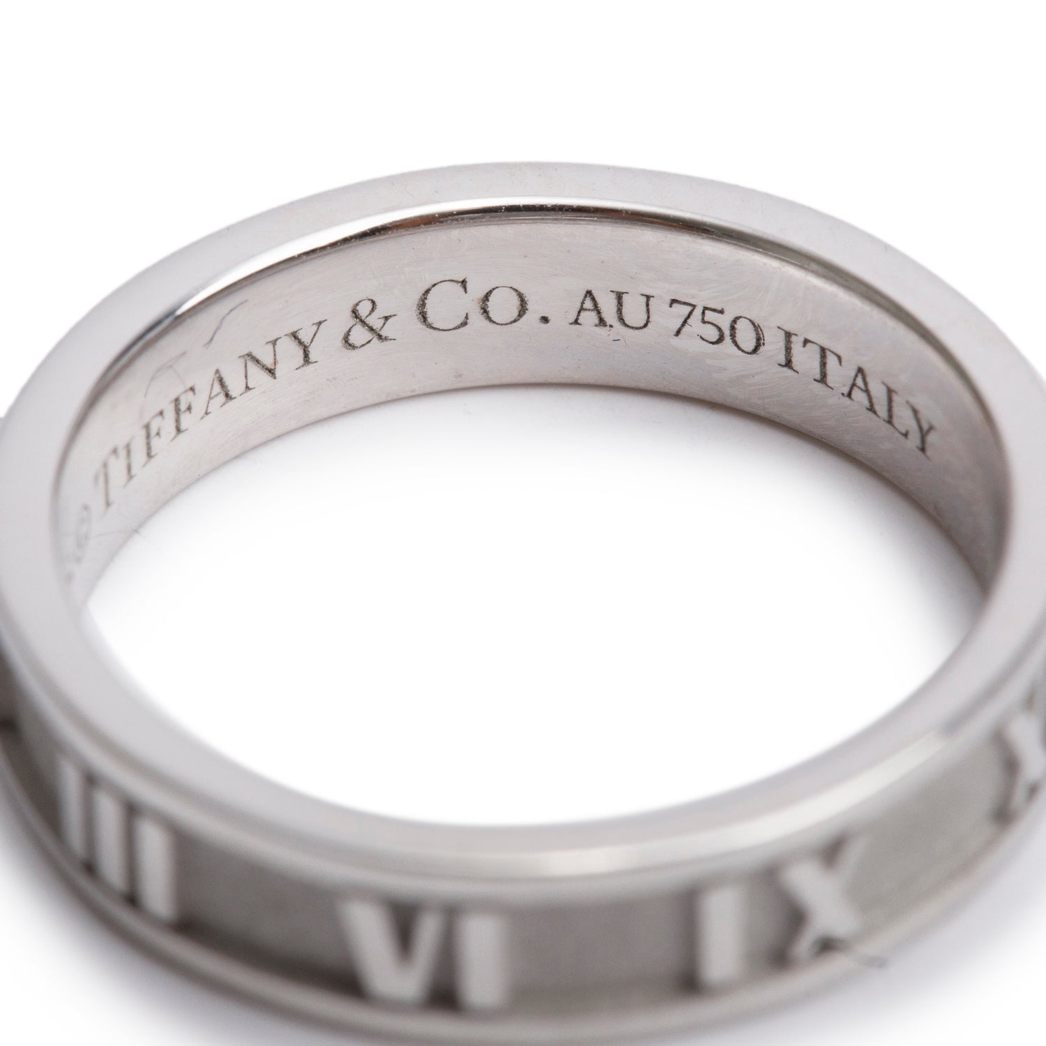 Tiffany & Co. 18k White Gold Atlas Narrow Band Ring, Size 5 w/ Box